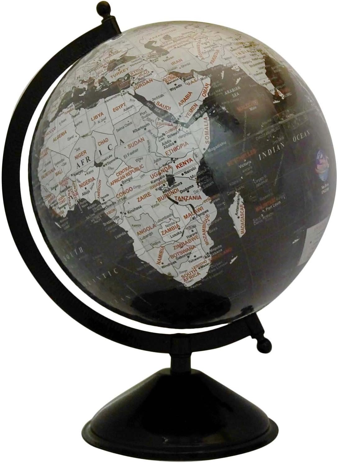 Rotating Desktop Globe Black Ocean World Earth Geography Table Décor 11.5"