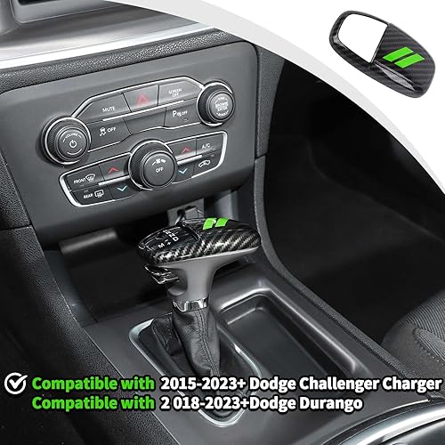 Miniatura 10 de JWWY Pomos de palanca de cambios para Dodge Challenger Charger 2015-2024+ Durango 2018-2023 Accesorios interiores de fibra de carbono azul