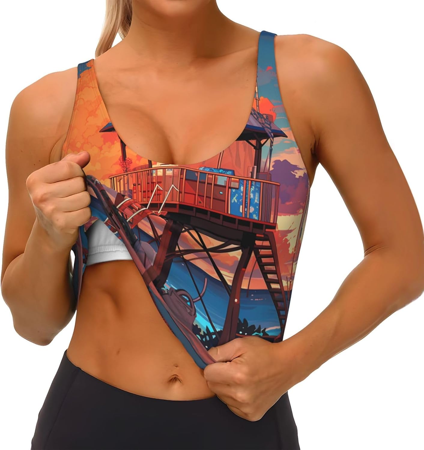 Women's Sports Vest Small Pavilion on The Beach Printing Soft, Comfortable, Lightweight, and Breathable