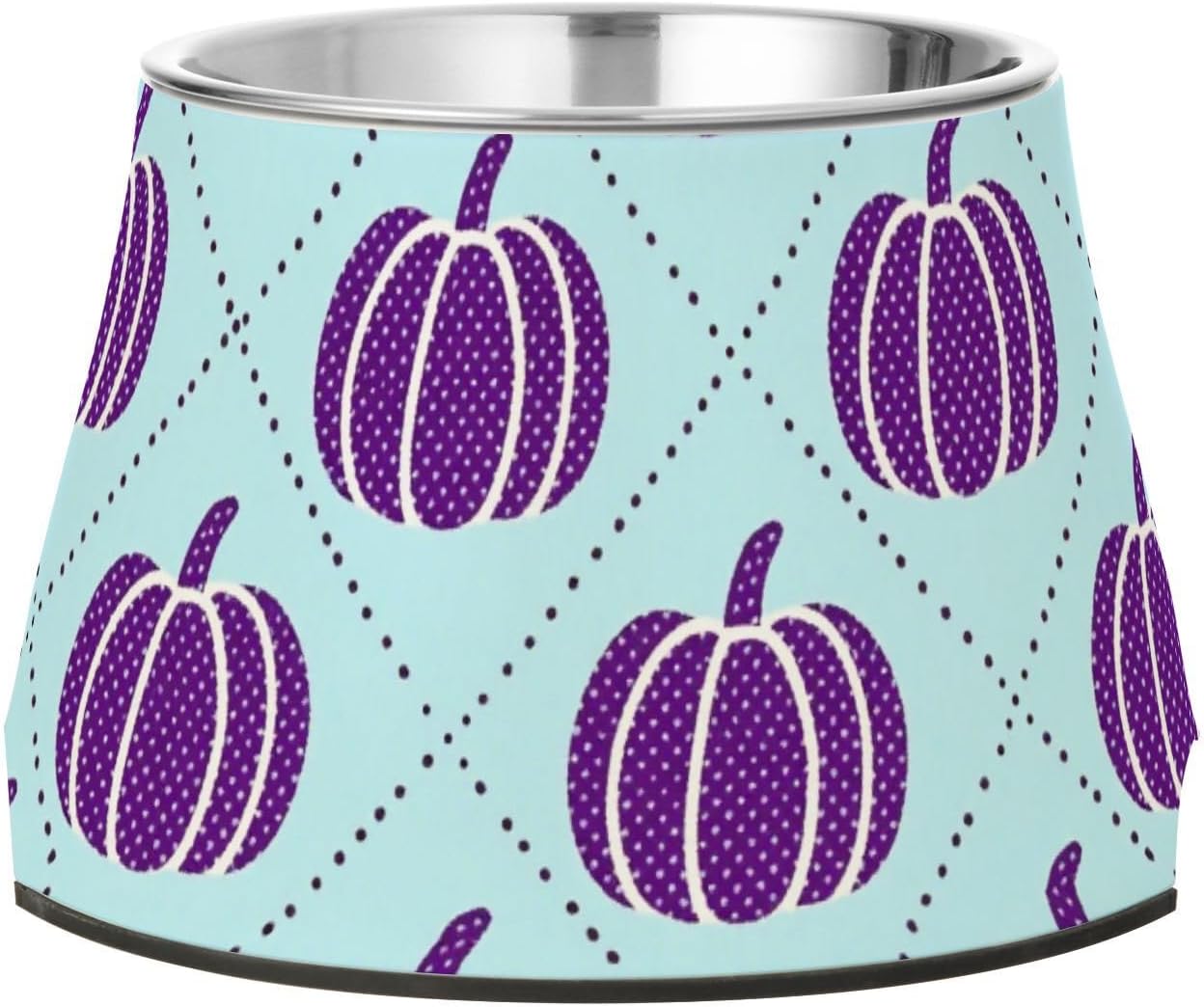 Purple Pumpkin Checkered Blue Bowl for Pets Non Slip Stainless Steel Cat Food Dishes for Small Pet Whisker Friendly