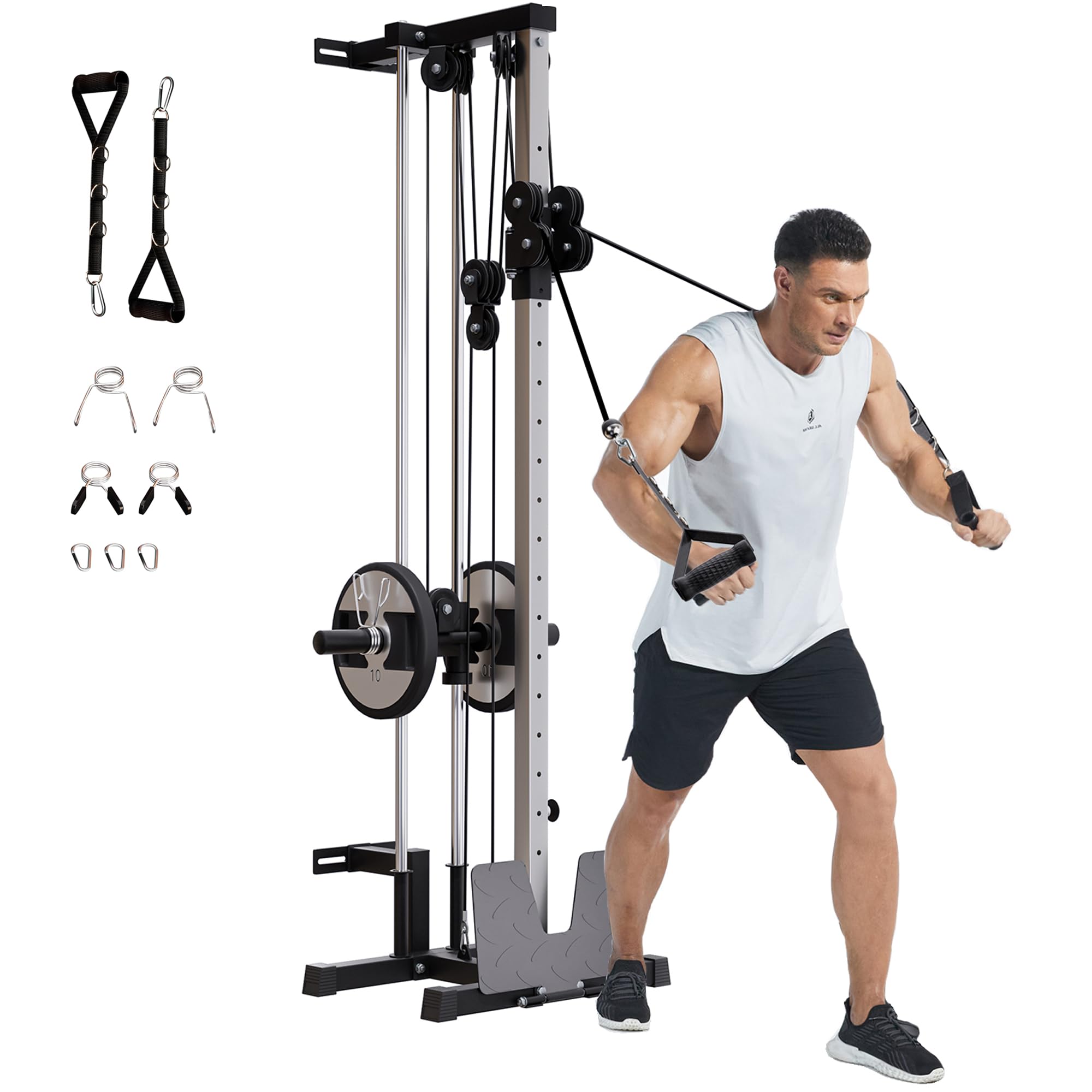 Wall Mount Cable Machine with 19-Position Dual Pulley System, LAT Pulldown & Cable Crossover Machine, Heavy Duty Functional Trainer Workout Equipment for Home Gym