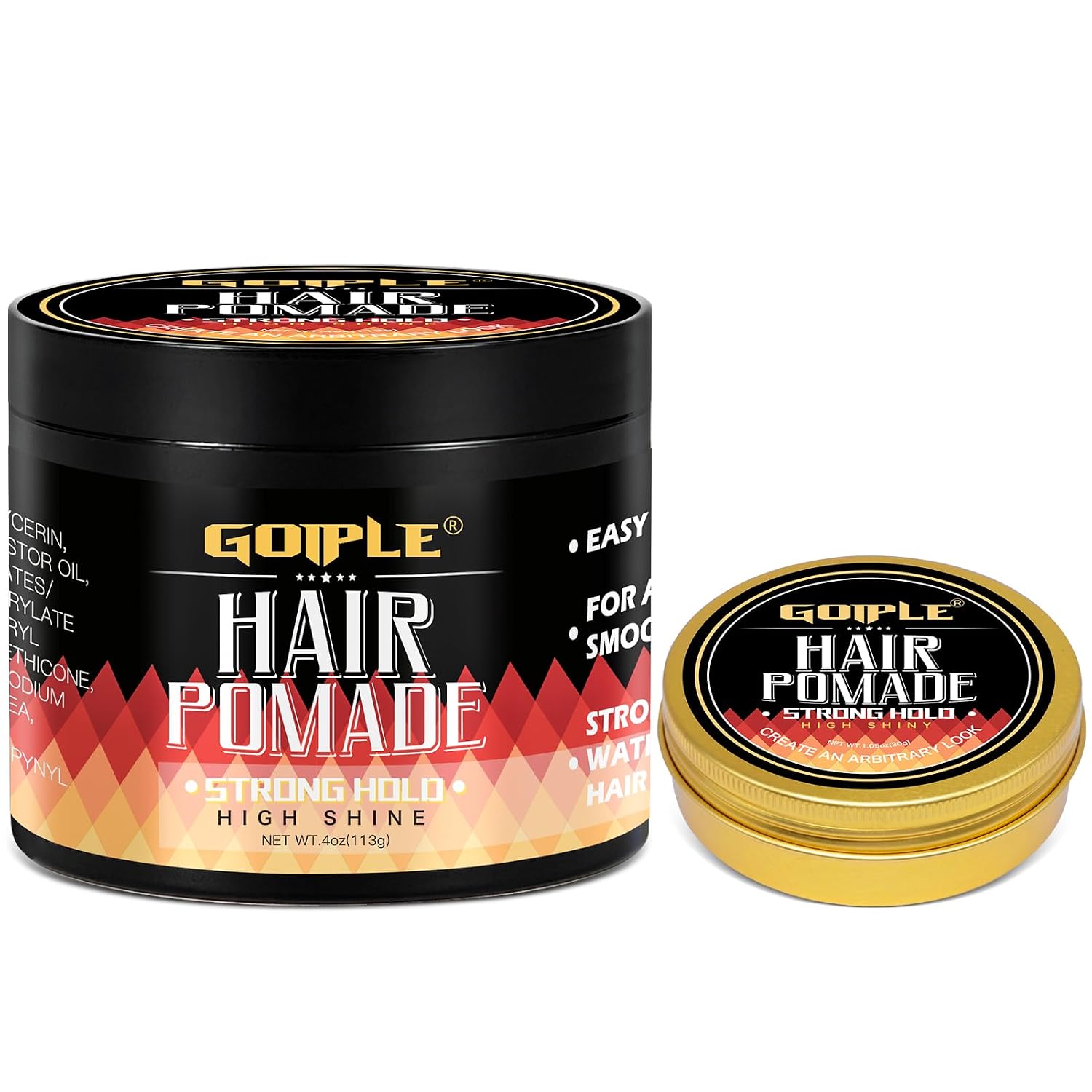 Goiple Original Hair Pomade for Men Strong Hold - High Shine Mens Hair Gel Pomade Water Based Mens Hair Products- Flake Free Hair Gel Easy To Wash Out All Day Hold For All Hairstyles 2PCS