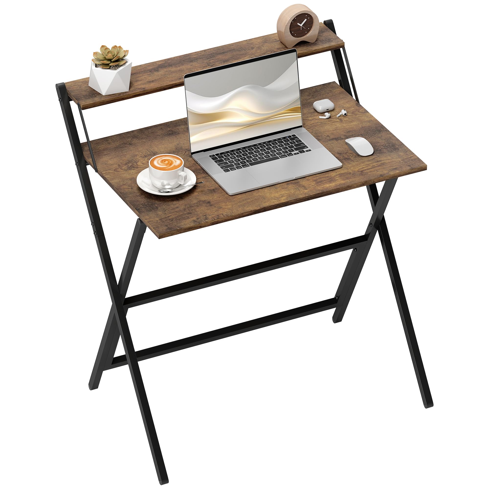 HOMCOM 81.5 cm Folding Computer Desk for Small Spaces Bedroom in Brown | Size: Large