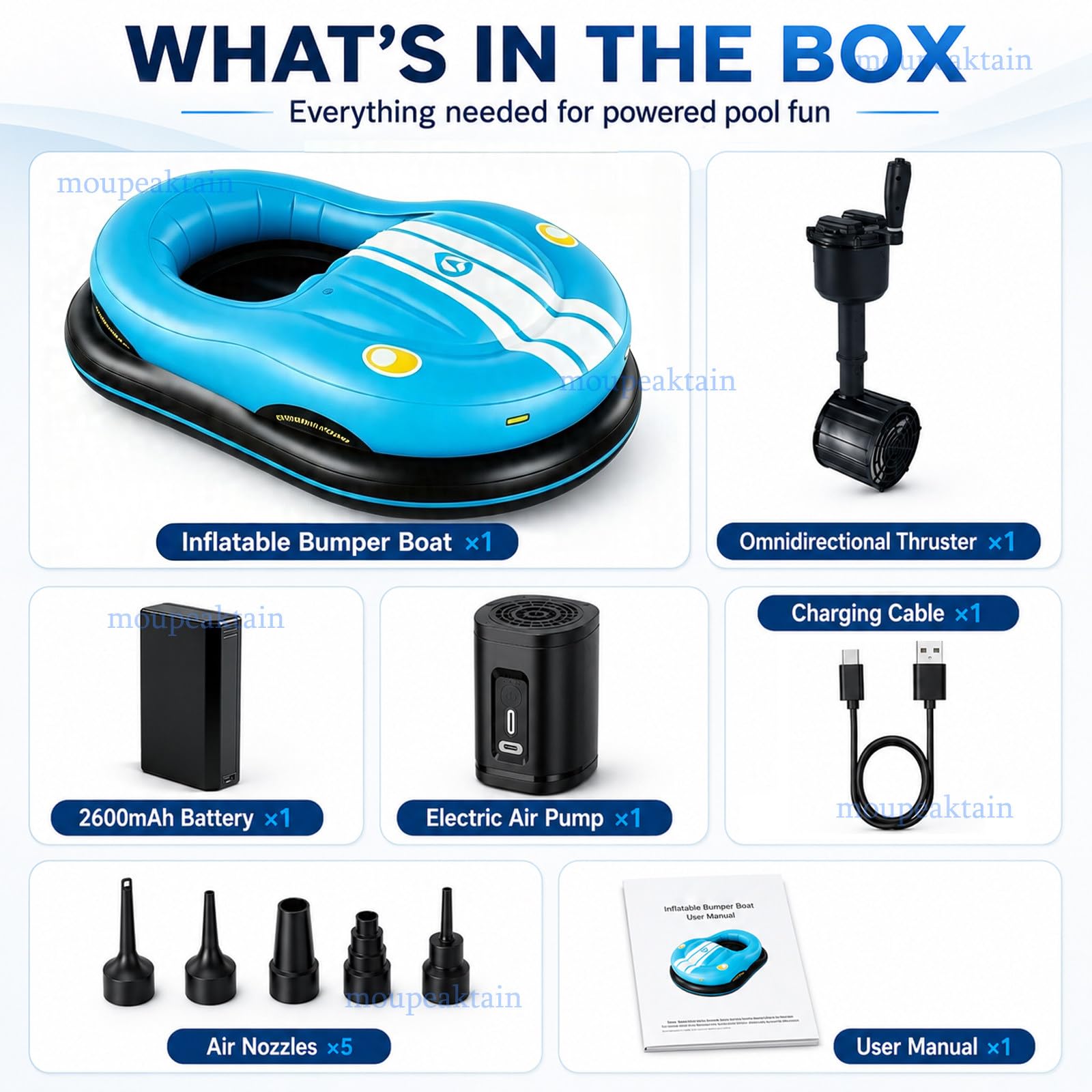 Aufblasbares Motorboot, Elektrischer Poolliege Für Erwachsene, 46 W | Mit Schlauchboot, Elektroantrieb, 2600-Mah-Akku, Luftpumpe Und 5 Düsen, Belastbar Bis 120 Kg