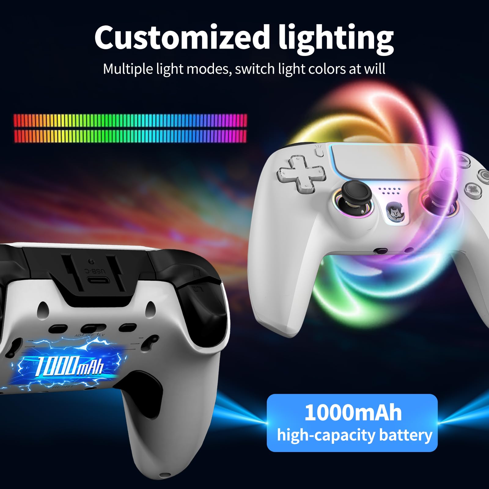 Wireless Controller for PS5, Compatible with PlayStation 5 /PS5 Pro/Slim/PC, with Hall Effect Joysticks, Back Paddles & Macro, Turbo, Dual Vibration, 6-Axis Gyro, RGB Ring, 1000mAh, 3.5mm Audio Jack
