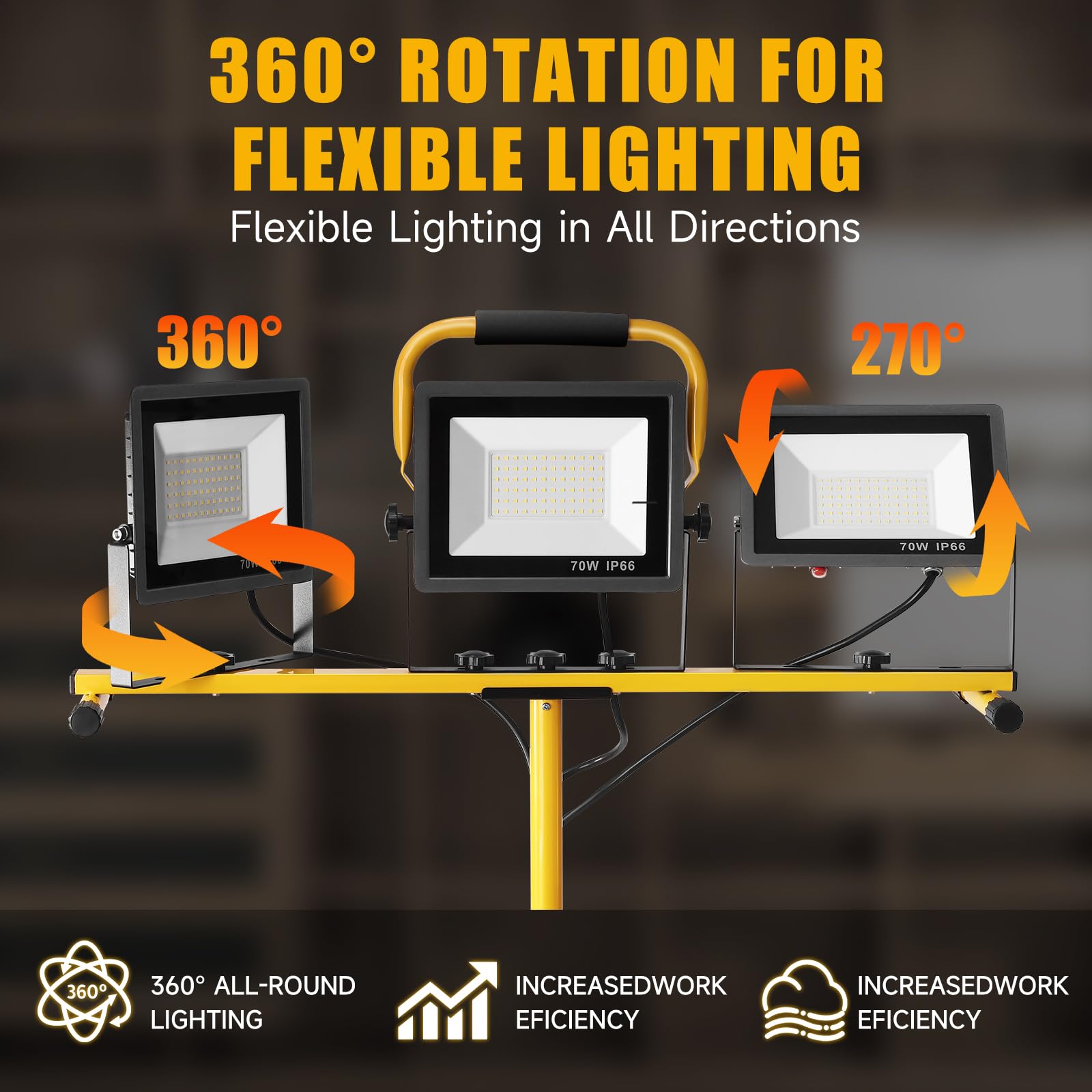 210W Foco led Trabajo con Trípode, 21000LM 6500K Lámpara de Trabajo con Cable de 5m Interruptor Individual, IP66 Lámpara Impermeable para Obras/Talleres/Garajes Altura Ajustable 200cm