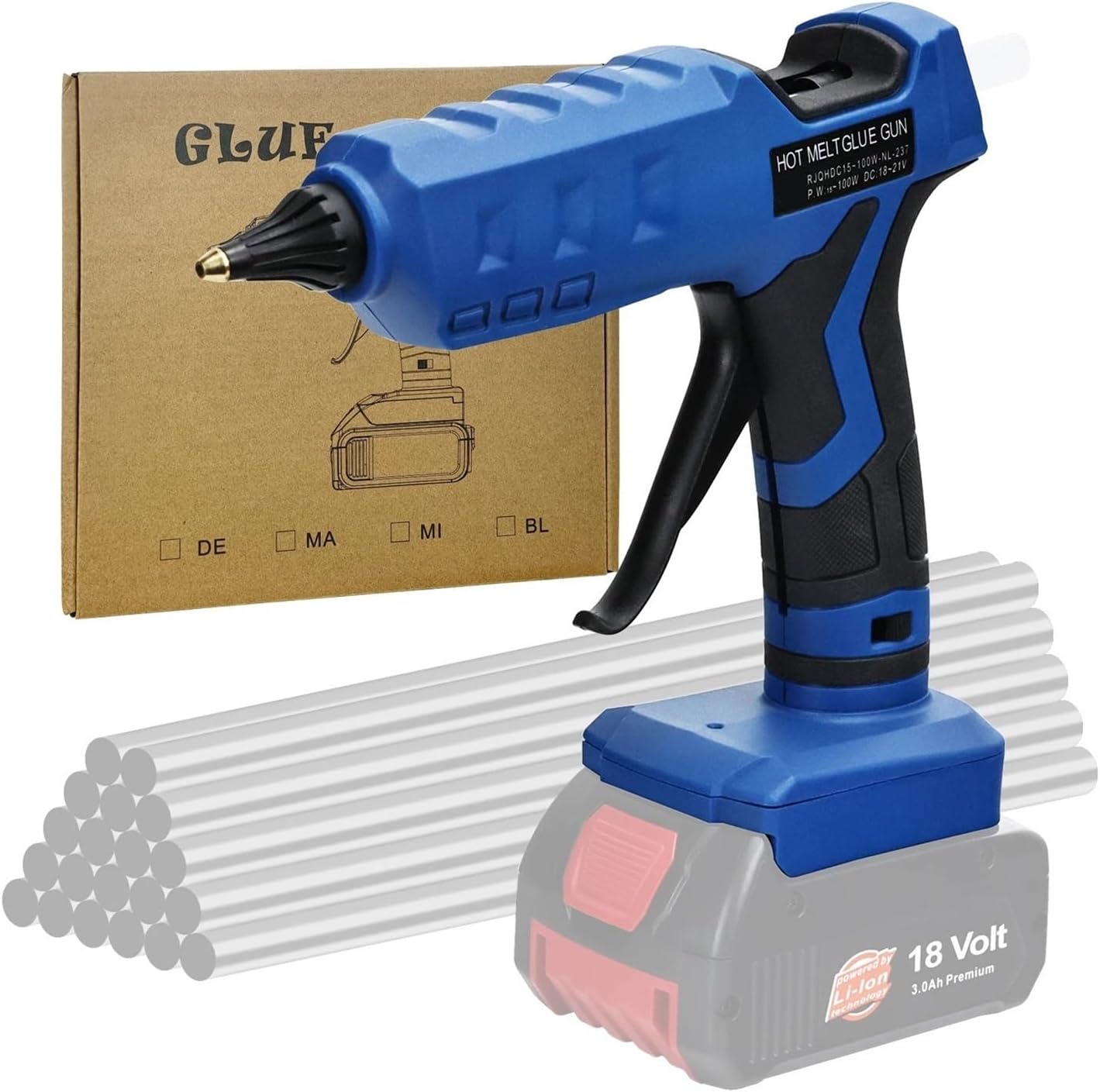Hot Glue Gun 50W Cordless Hot Melt Glue Gun for 18V/20V Li-ion Battery Electric Repair Tool 7inches Quick Preheat for DIY/Crafts for DIY Arts, Crafts and Quick Repairs