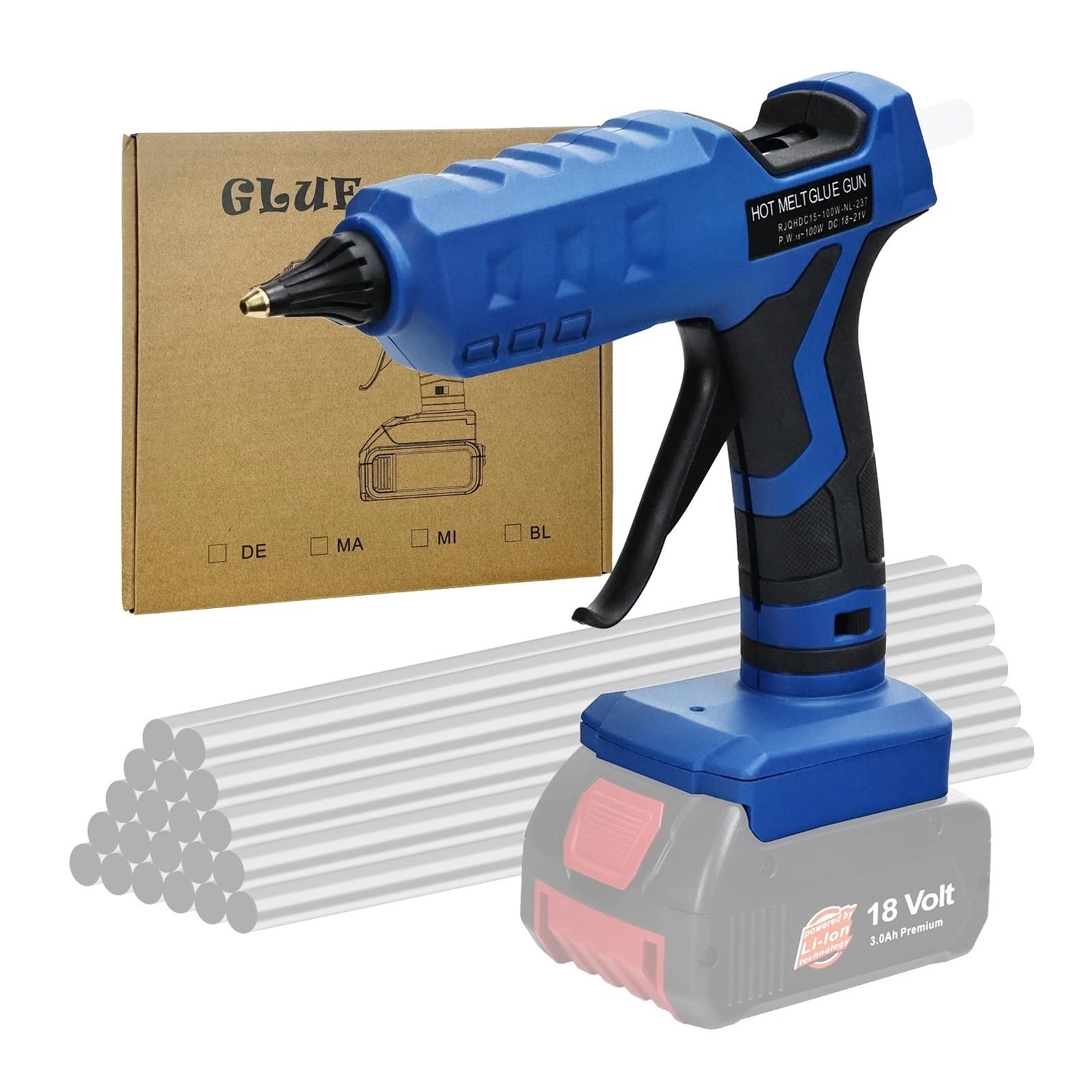 Pistola For Colla A Caldo Senza Fili Da 50 W For Strumento Di Riparazione Elettrica For Batteria Agli Ioni Litio 18 V/20 V 7 Pollici Preriscaldamento Rapido For Fai Te/artigianato
