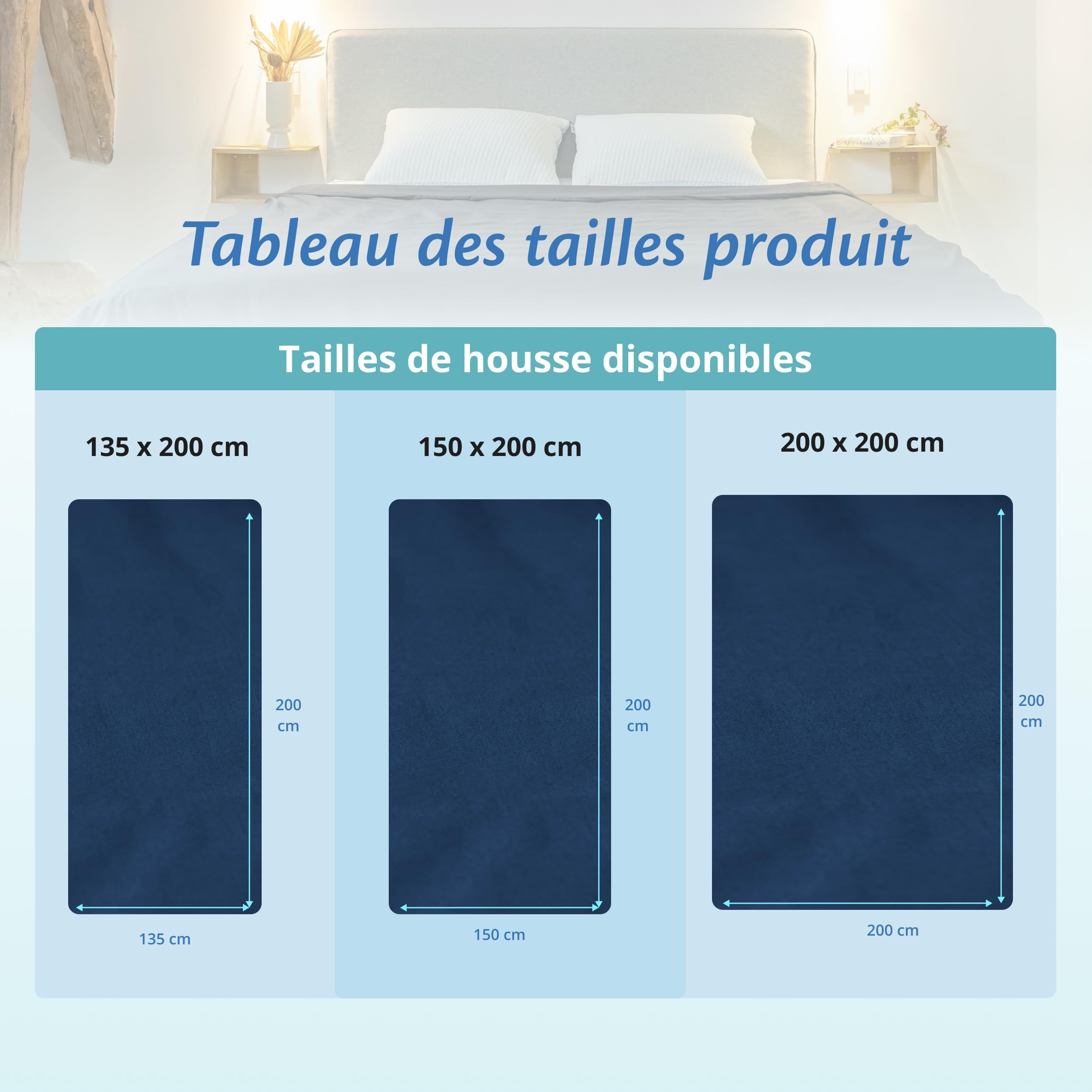 Ella Housse de Couette 150x200 cm pour Couverture Lestée Adulte - 100% Coton - Idéale pour couvertures pondérées de 7 kg et 9 kg - Bleu Marine