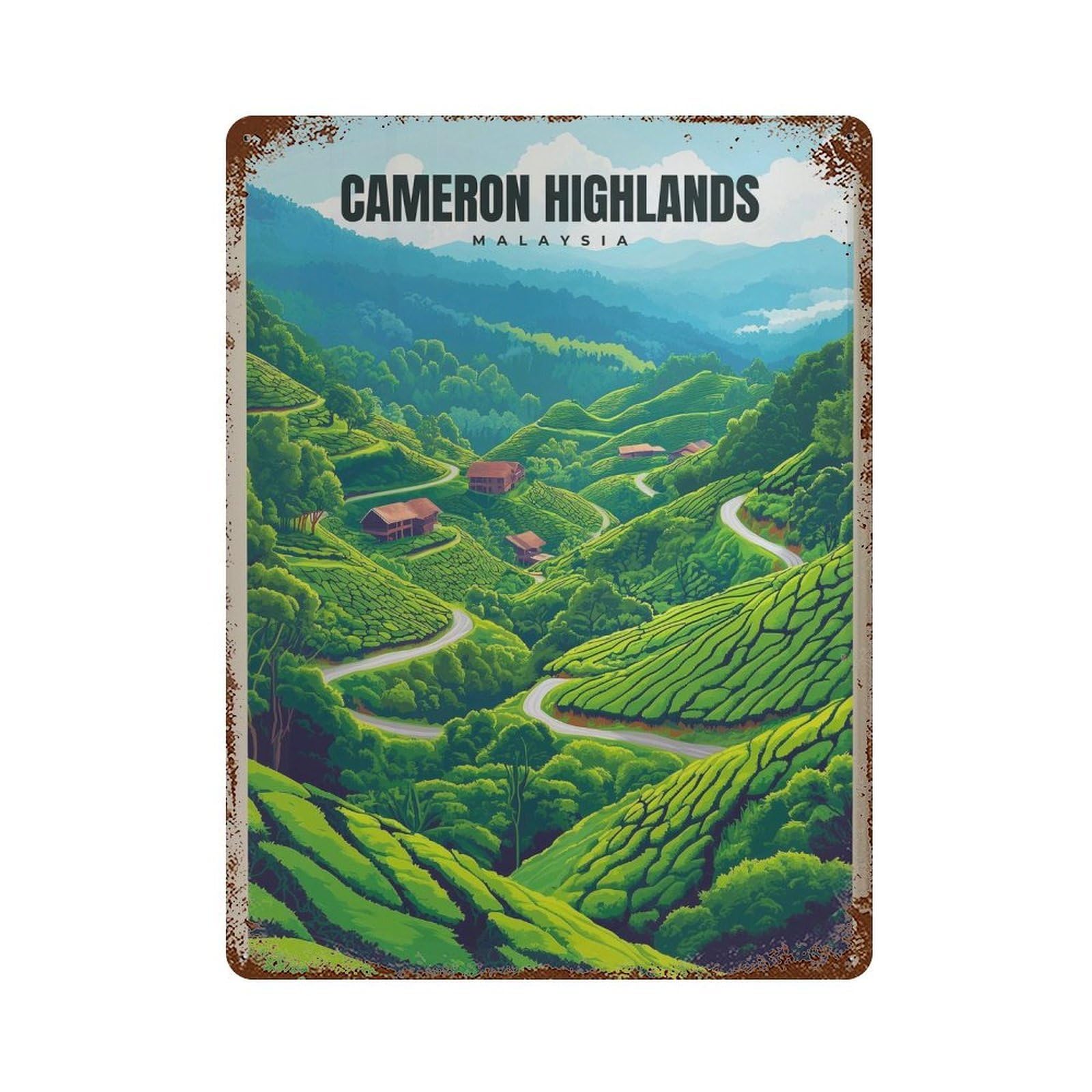 xiaoxiaoshen Cameron Highlands Malaysia Travel Tea Plantation Wall Decor Art Metal Tin Poster Modern Home Decor Art Home Bar Shop Decorations Vintage Sign 40x30cm