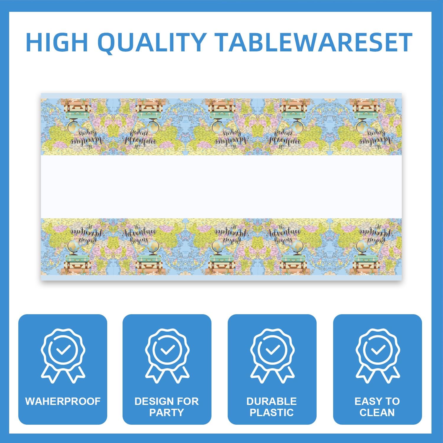 141pcs Around The World Party Decorations The Adventure Begin Birthday Party set Includes Dinner Plate Dessert Plate Paper Napkin Cup Knife Fork Spoon Tablecloth Travel Birthday Supplies set