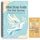 Bible Study Guide in a Year for Women, 52-week Guided Bible Prayer Journal Daily Devotional Notebook with Bookmark, Journaling Bibles Study Supplies Accessories Christian Gifts (A4)