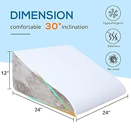 Sasttie Wedge Pillow, 12 Inch Memory Foam Bed Wedge Pillow for Sleeping, Acid Reflux, Back Pain, Post Surgery, and Snoring, Designed with Washable Cover, Light Gray