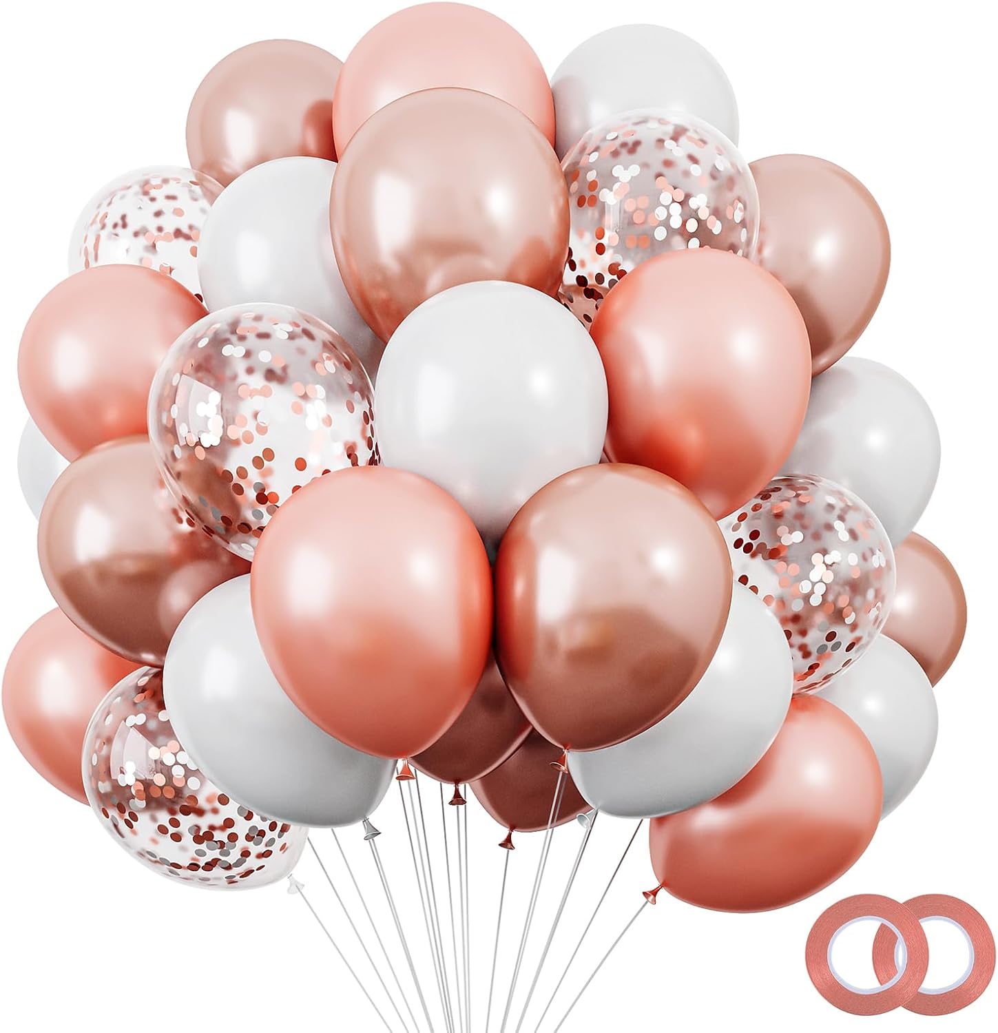 RUBFAC 120pcs 12 Inches Rose Gold Balloons Arch Garland Kit, White and Rose Gold Confetti Balloons for Birthday Party Wedding Graduation Engagement Party Decorations