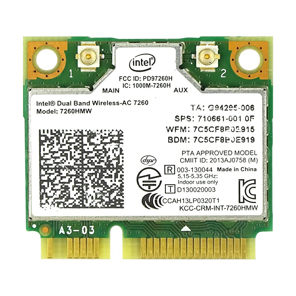 Wireless Card 7260HMW WiFi Card, Dual-Band Wireless-AC 7260 Mini PCIe Network Adapter Support 4.2 Bluetooth Support Windows 10, Windows 8, Windows 7, 2x2 Wireless LAN BT4.0 802.11 b/a/g/n/ac