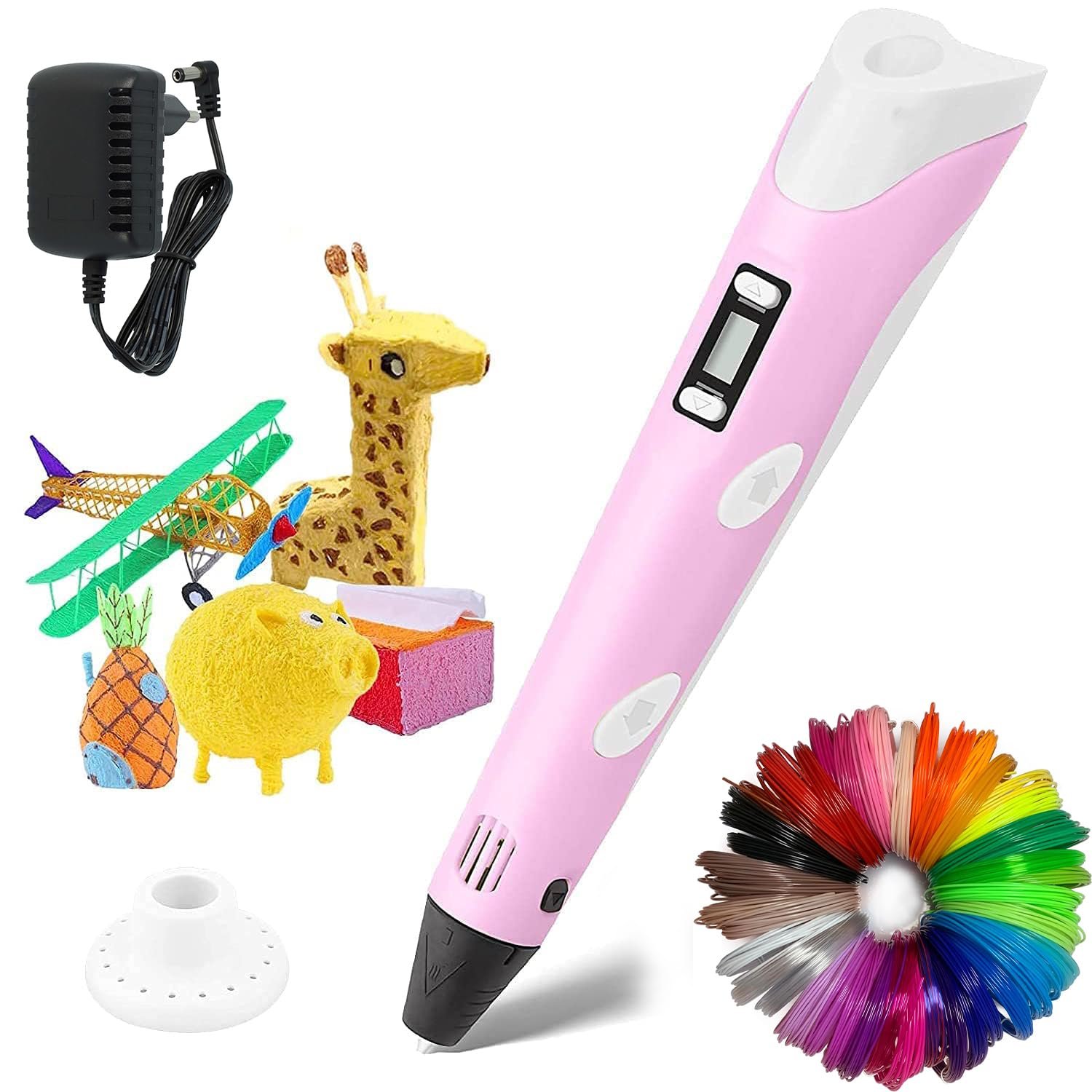 Magicwand 3D Pen with LCD Display【10 Metres Each 10 Filaments & 3 Metres Each 3 Filaments Extra】【with Adaptor】【Pack of 1】