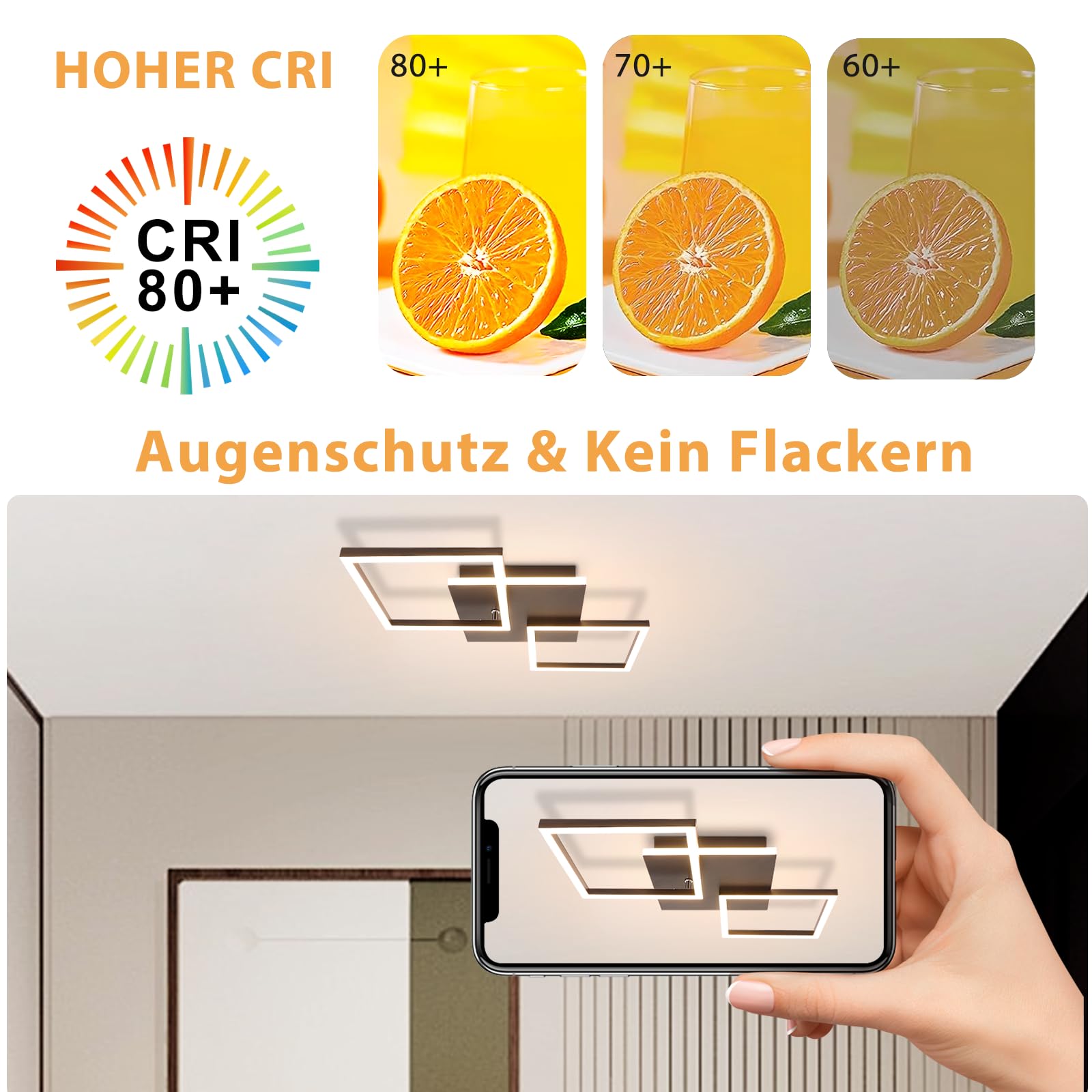 Homefire LED Deckenlampe Schlafzimmer Deckenleuchte 32W Wohnzimmerlampe | Schwarz Küchenlampe Dimmbar Modern Eckig Schlafzimmerlampe mit Fernbedienung Küche Deckenlampen für Esszimmer Büro Flur