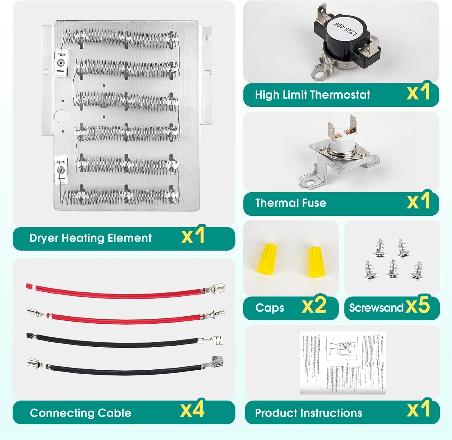 964P3 61927 Dryer Heating Element Kit for Speed ​​Queen Alliance, Replacement Parts 56047 56179 61195 503404 503978 2304695 d510329p 2304695 ADE3SRGS173TW01 ADE3LRGS171TW01 ADE30RGS171TW01 etc.