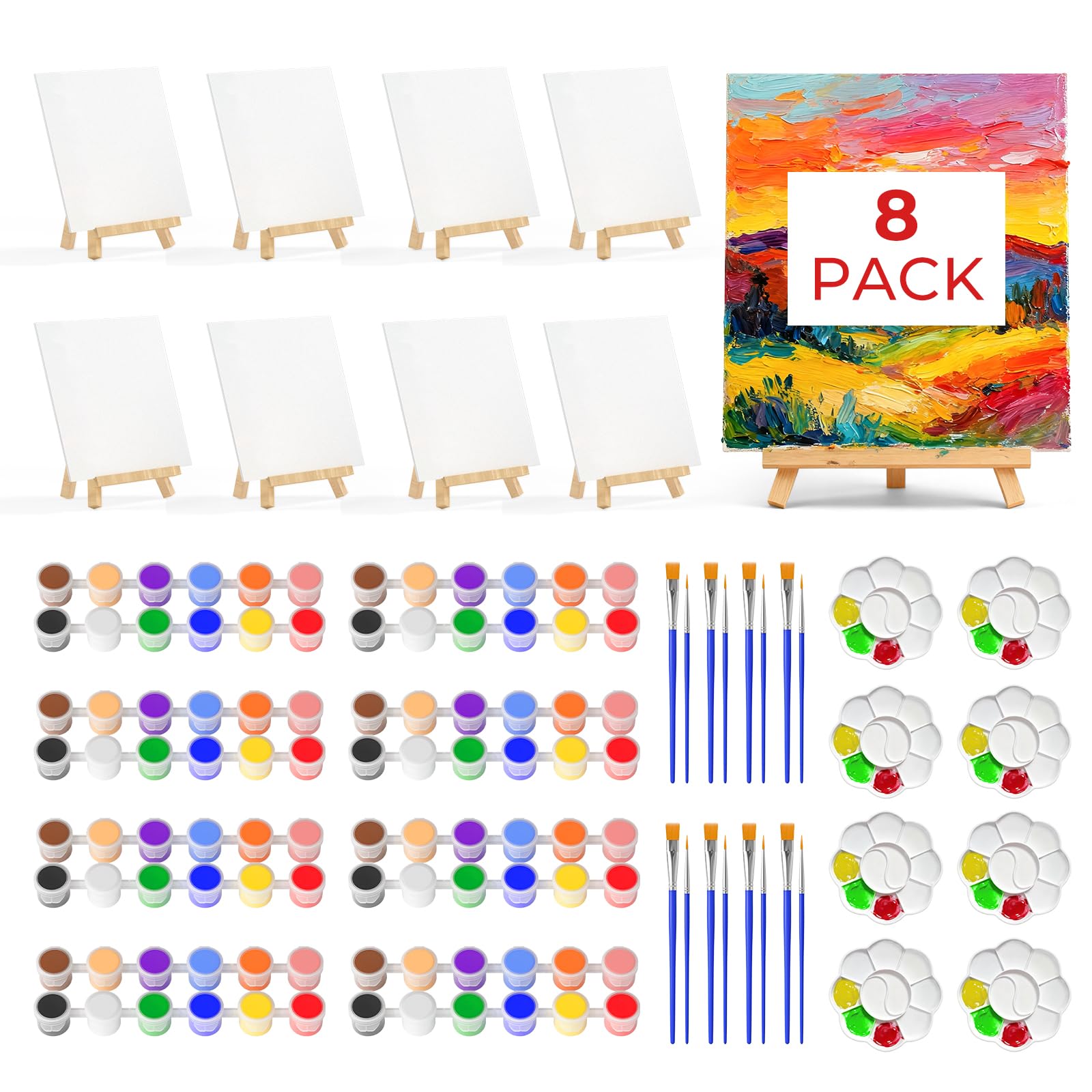Photo 1 of **MISSING PARTS***Nicpro 8 Pack 8×10 Inch Canvas Boards Kits for Painting, Art Canvas Set with 16 Brushes, 8 Paint Trays, 8 × 12 Acrylic Paint, Mini Drawing Easel Set, Sip and Paint Kit for Adults Party