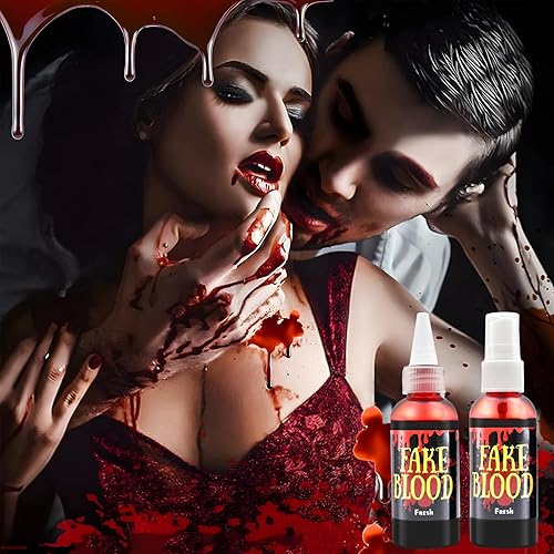 Miniatura 4 de Paquete de 2 unidades cada uno de 2.1 onzas en aerosol de sangre falsa de Halloween, realista, lavable, nueva salpicadura de sangre fresca, sangre