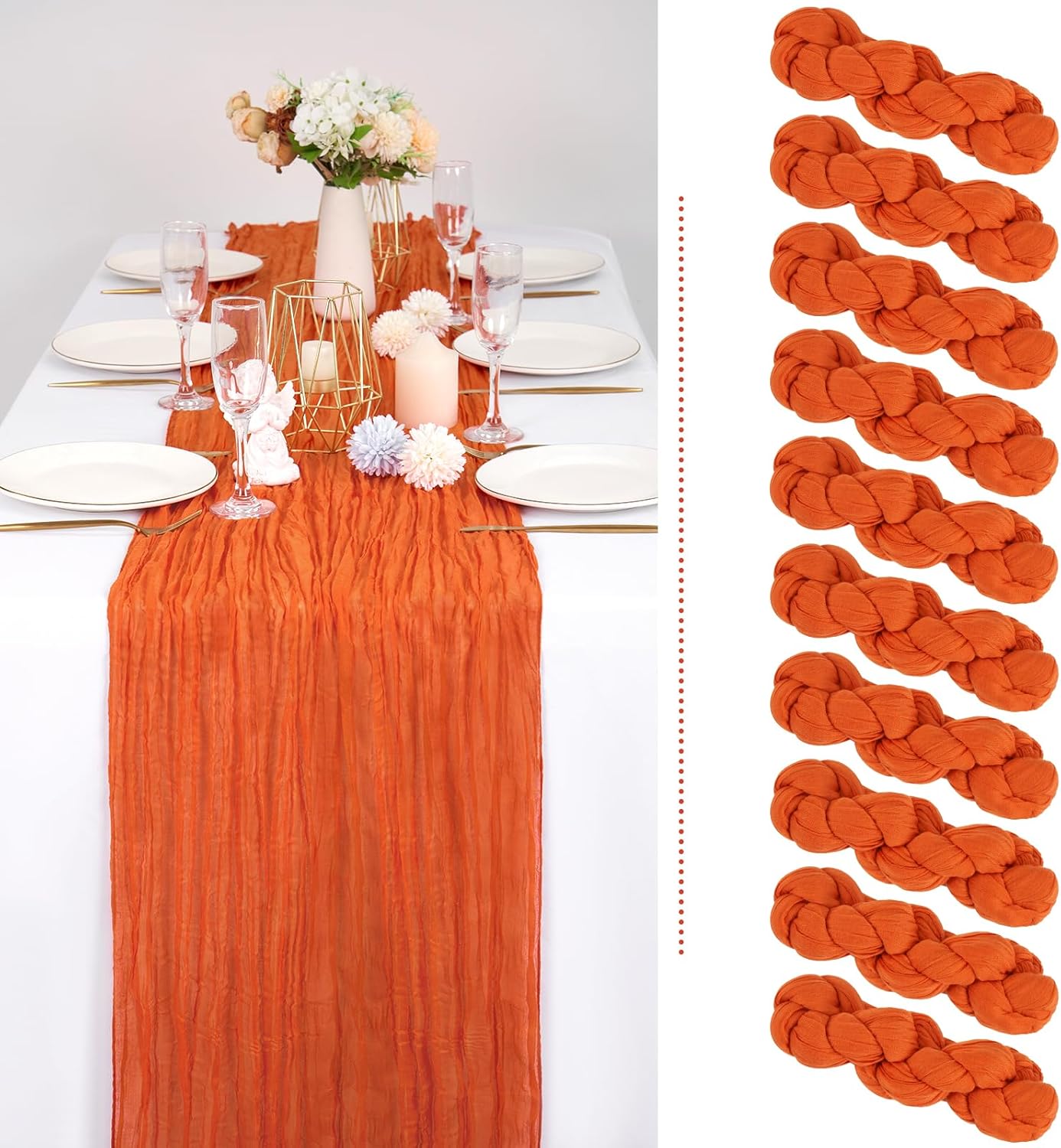 10 Pack Orange Cheesecloth Table Runner Gauze Table Runner