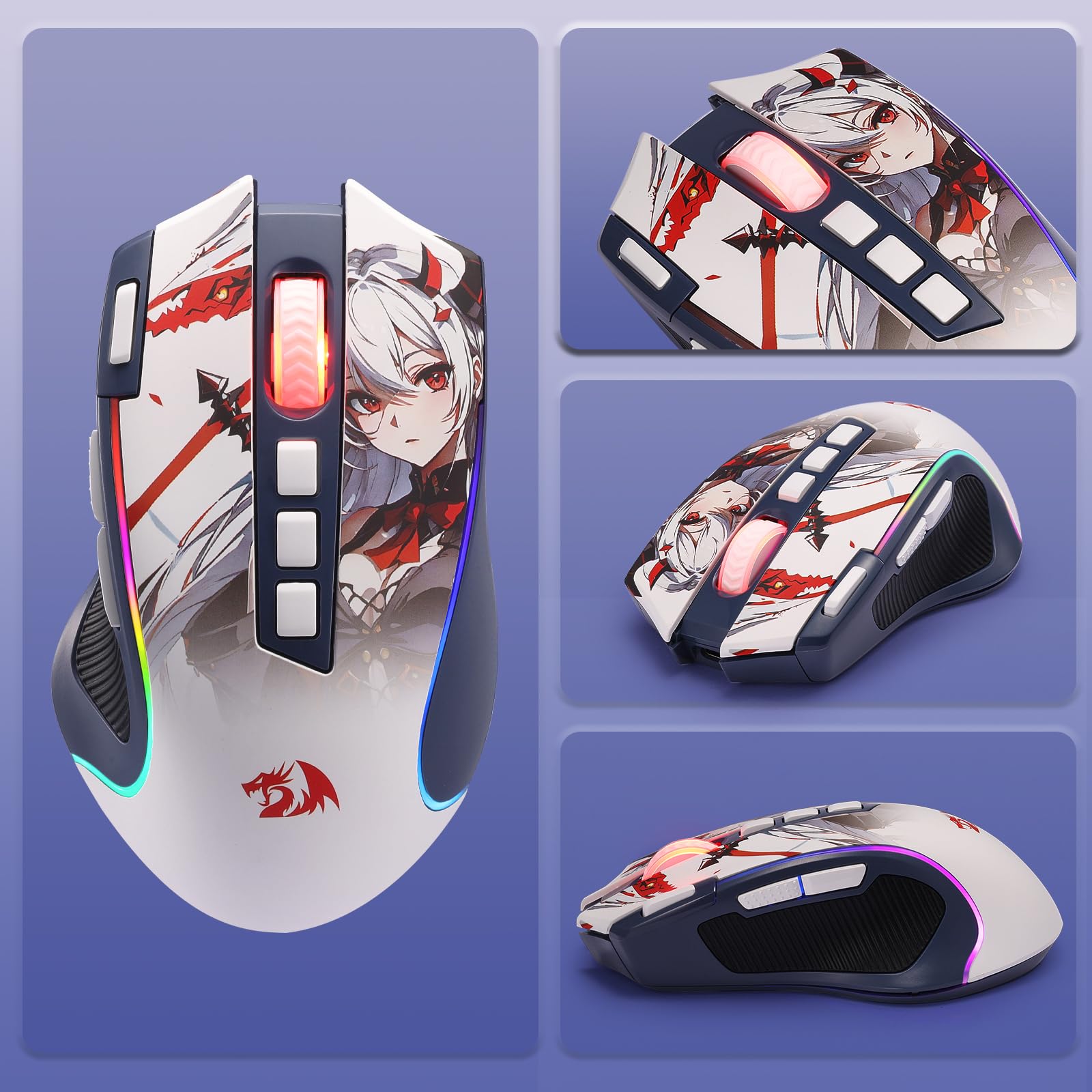 Redragon M612AK PRO Mouse Gaming 3 Modalità RGB | 8000 DPI 9 tasti programmabili 7 RGB BT+2.4G software macro tasto fuoco rapido