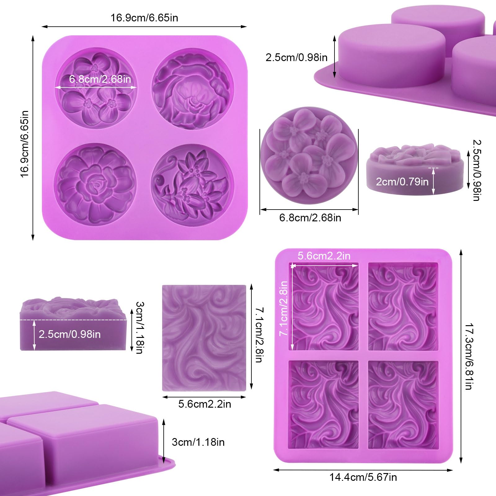 Stampo Silicone Per Sapone Fai Da Te - 2 Pezzi, 6 Cavità Rettangolari 7.8x5.4cm, Resistente Al Calore - Foto 6
