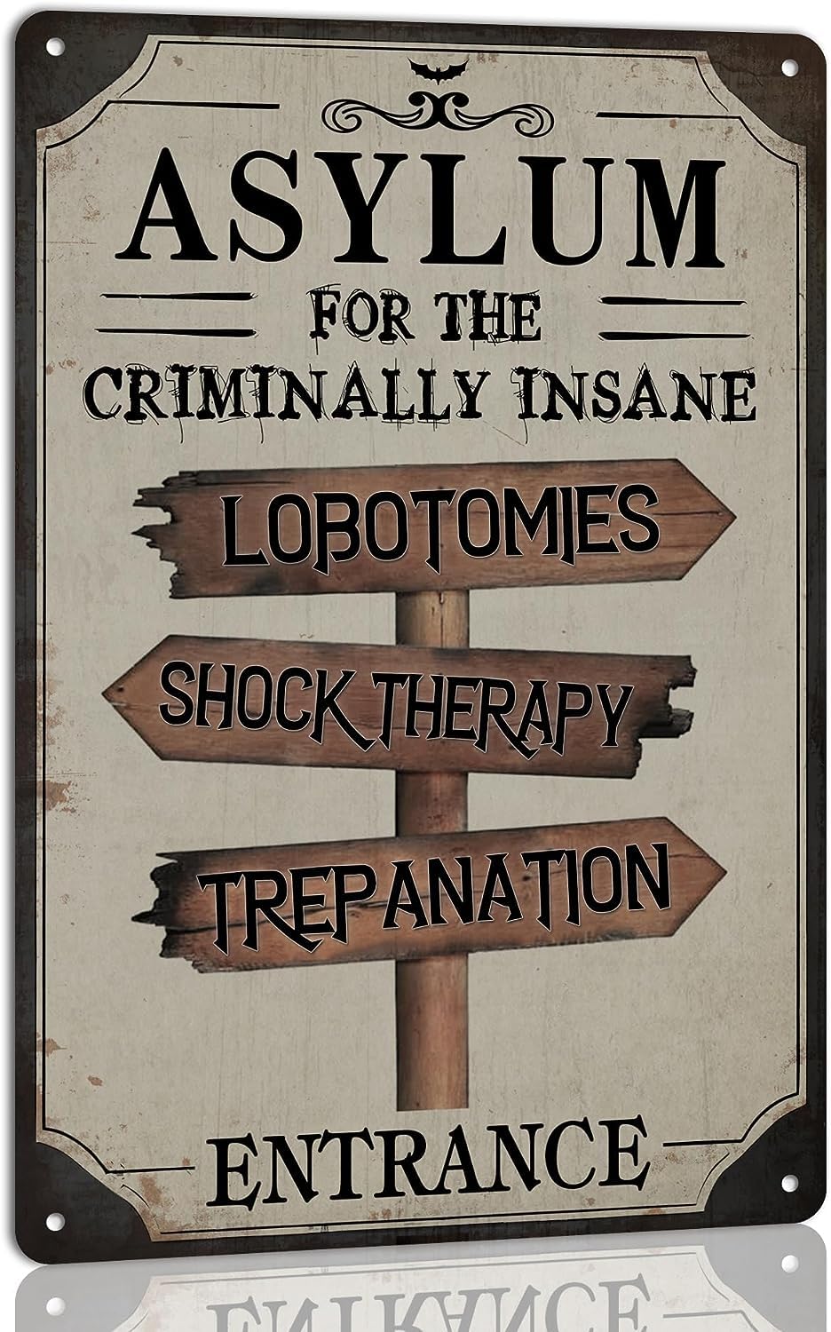 GQWJKSZ Asylum Entrance Lobotomies Metal Tin Sign for Bar Cafe Kitchen Home Halloween Wall Decor Farmhouse Wall Posters Metal Plaque 8x12 Inch