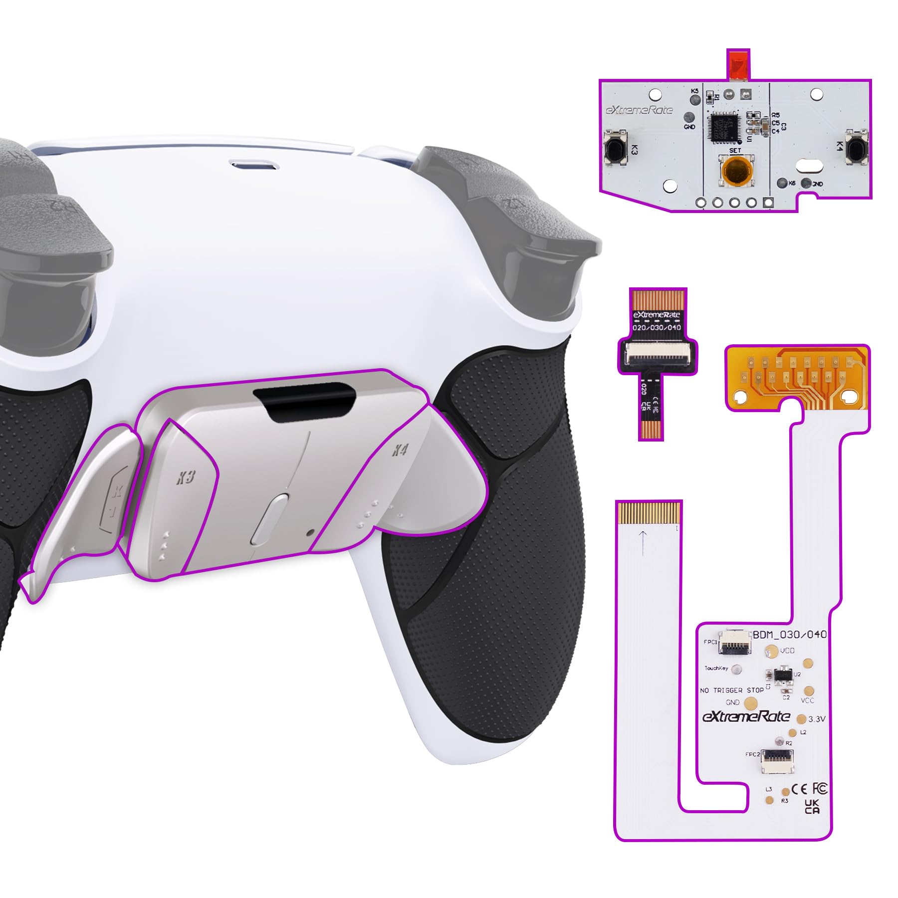 eXtremeRate Real Metal Buttons (RMB) Programable RISE4 V3 Remap Kit para ps5 Mando BDM-030/040/050 Actualización Board & Carcasa Trasera & 4 Palancas Botones Traseros para ps5 Control(Negro Plata)