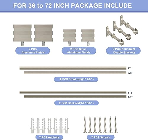 Miniatura 5 de Mayrhyme Barras de cortina dobles con soportes envolventes completos de aluminio y remates de caja de cubos, barras de cortina de níquel cepillado