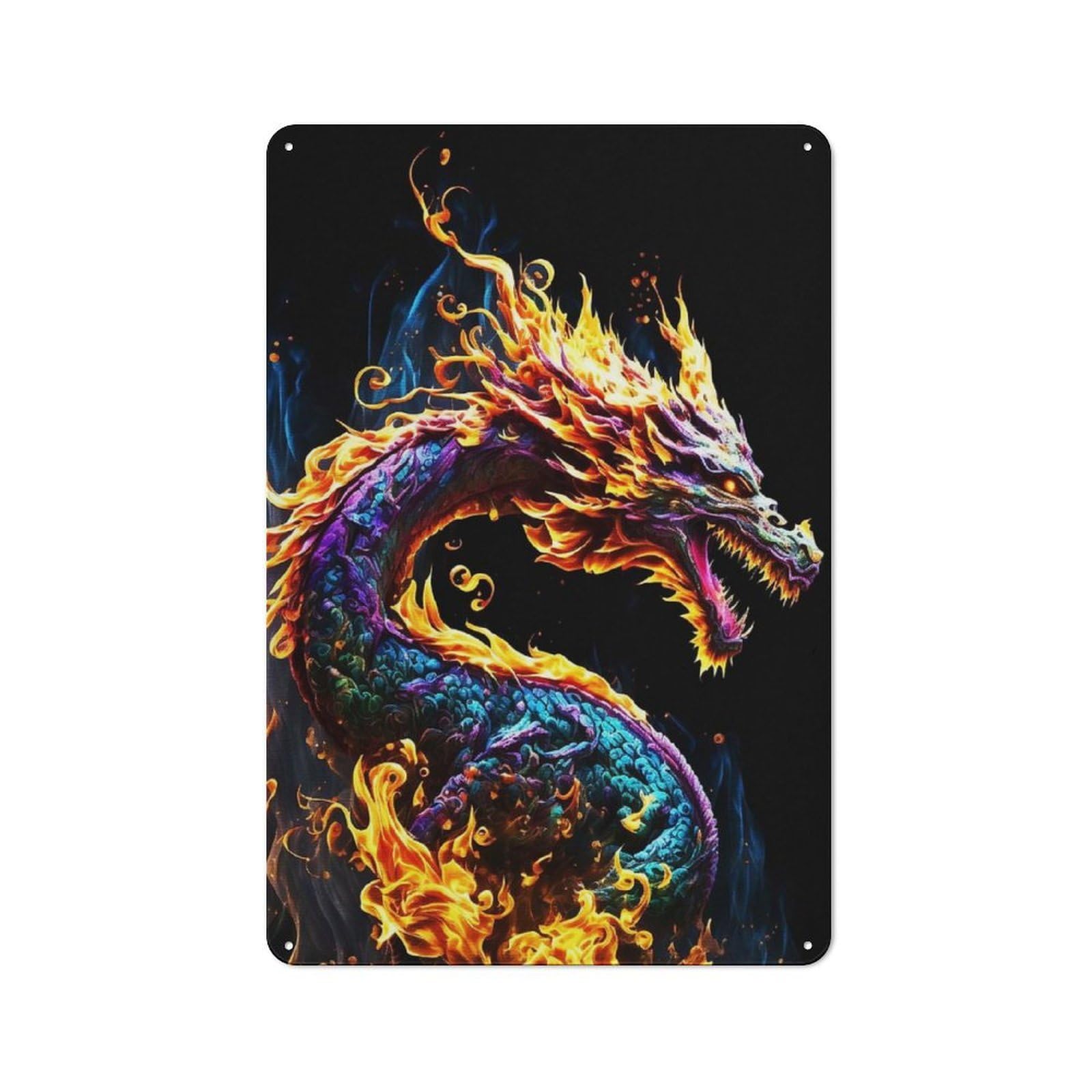 Junmoney Paint Dragon Fire Decorative Metal Plaque With Design 30X20cm, Loft Style Loft Wall Plaque For Modern Home, Workshop, Office Or Cafe