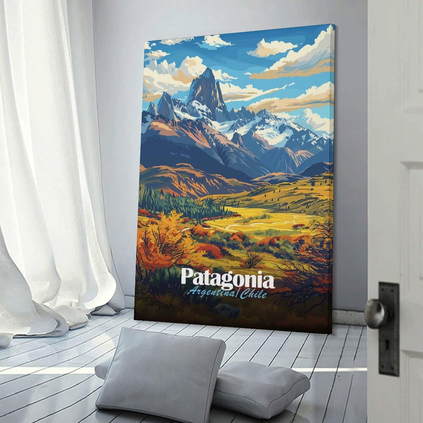Junmoney Frame-Style-6 Canvas Art Print Patagonia Landscape Art, 16X24inch(40X60cm), For Office, Study Or Home Workspace, Home Office Artwork With Decorative Appeal