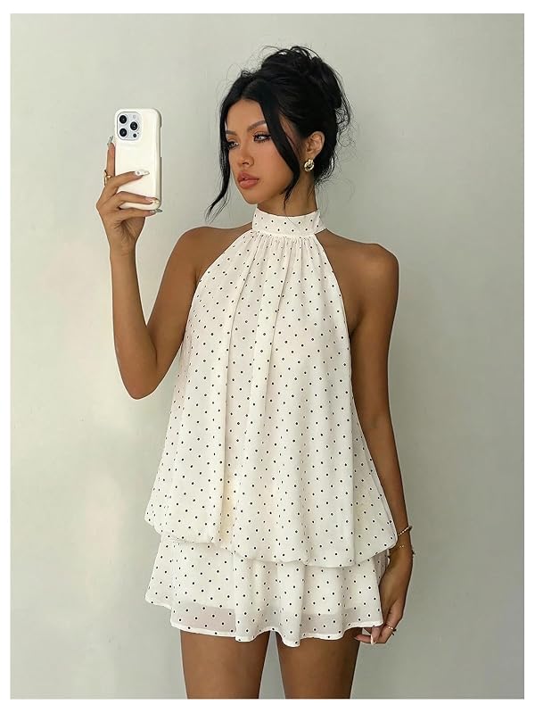 SHENHE Women's Halter Polka Dots Backless Ruffle Hem Mini Party Dress by SHENHE - Used condition - Image 6