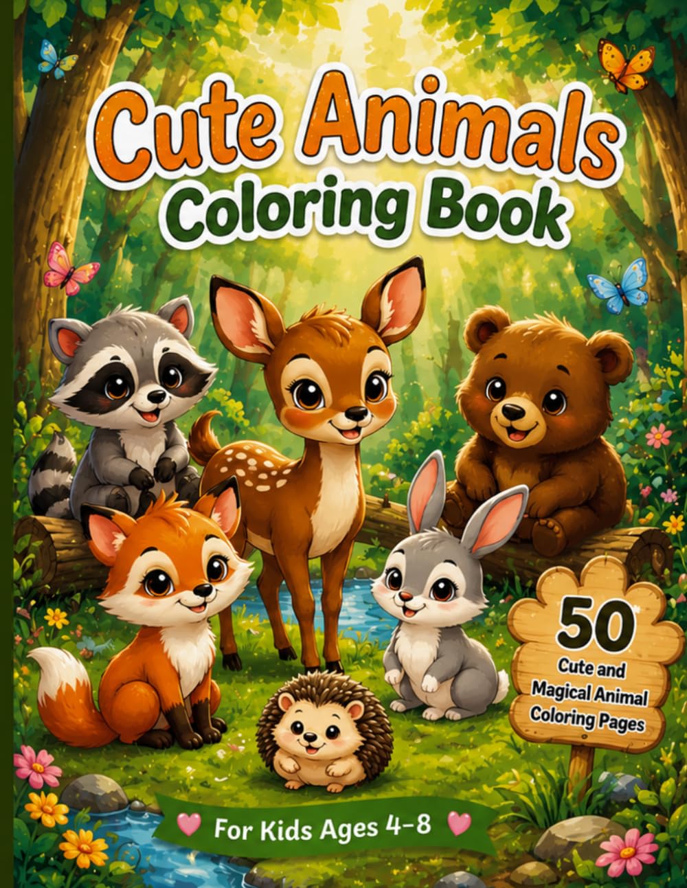 Cute Animals Coloring Book: 50 Fun and Adorable Animal Coloring Pages for Kids