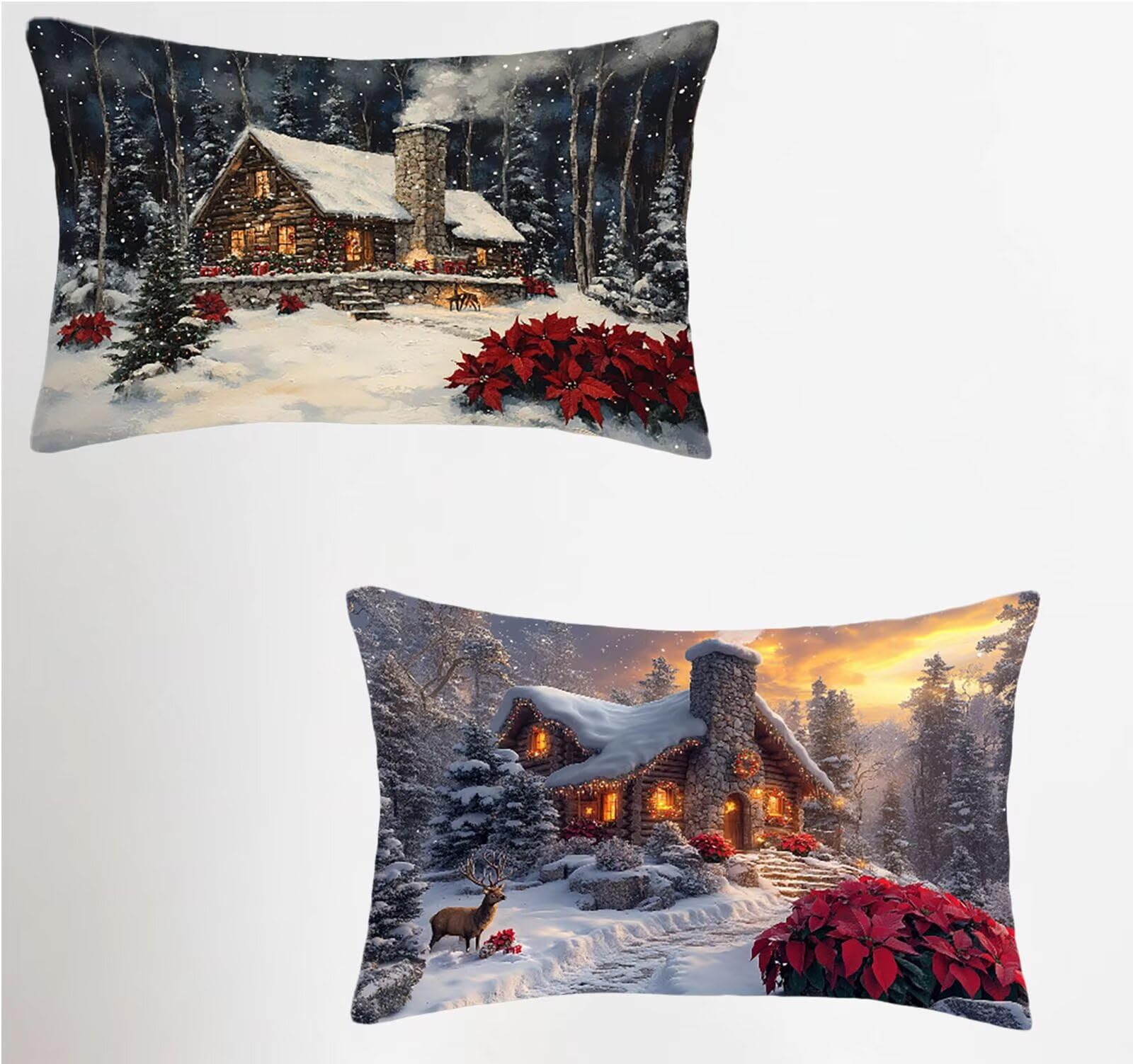 Federe Cuscino 60x80 Set di 2, Inverno Federe Cuscini Divano Lino, Rettangolari Copricuscini 60x80cm Con Cerniera Invisibile, Copricuscino per Camera Letto Casa Decorazioni Regalo, Paesaggio S-9419