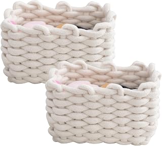 Storage Basket, 2 Pcs Small Braided Storage Basket White for Storing Small Items for Home, Toys, Makeup