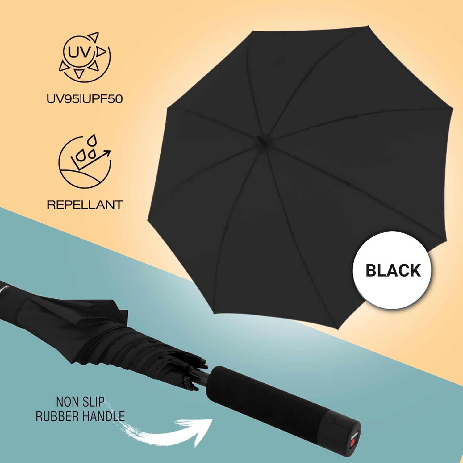 Knirps U.900 Ultra Light XXL Manual Open Close Rain Umbrella with Non Slip Handle - Extra Large Double Canopy - Lightweight, Portable Rain & Weather Protection for Adults, 107cm Diameter