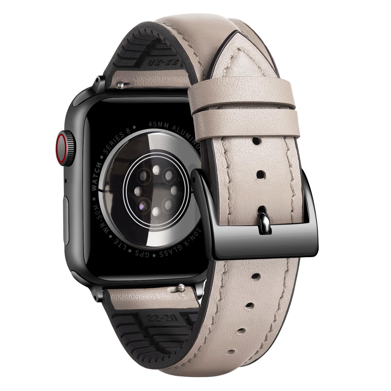 BINLUN Compatible with Apple Watch Bands Leather Soft Silicone Inner Hybrid Sweatproof 42mm 44mm 45mm 46mm 49mm Watch Strap for iWatch Ultra SE Series 11/10/9/8/7/6/5/4/3/2/1(Black Buckle,Beige)
