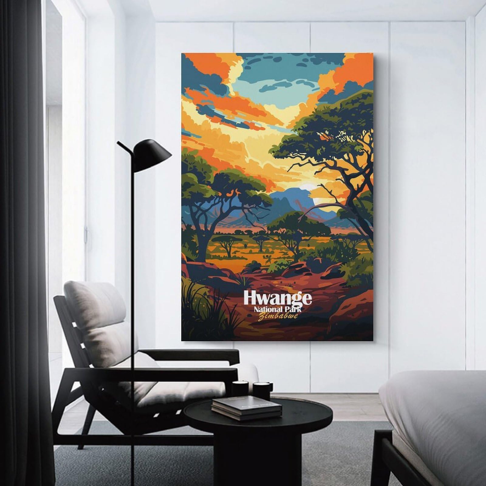 Junmoney Unframe-Style-22-1 Canvas Wall Picture Hwange National Park Zimbabwe Illustration, 24X36inch(60X90cm), For Bedroom, Lounge Or Dressing Area, Stylish Decor For A Restful Room Update