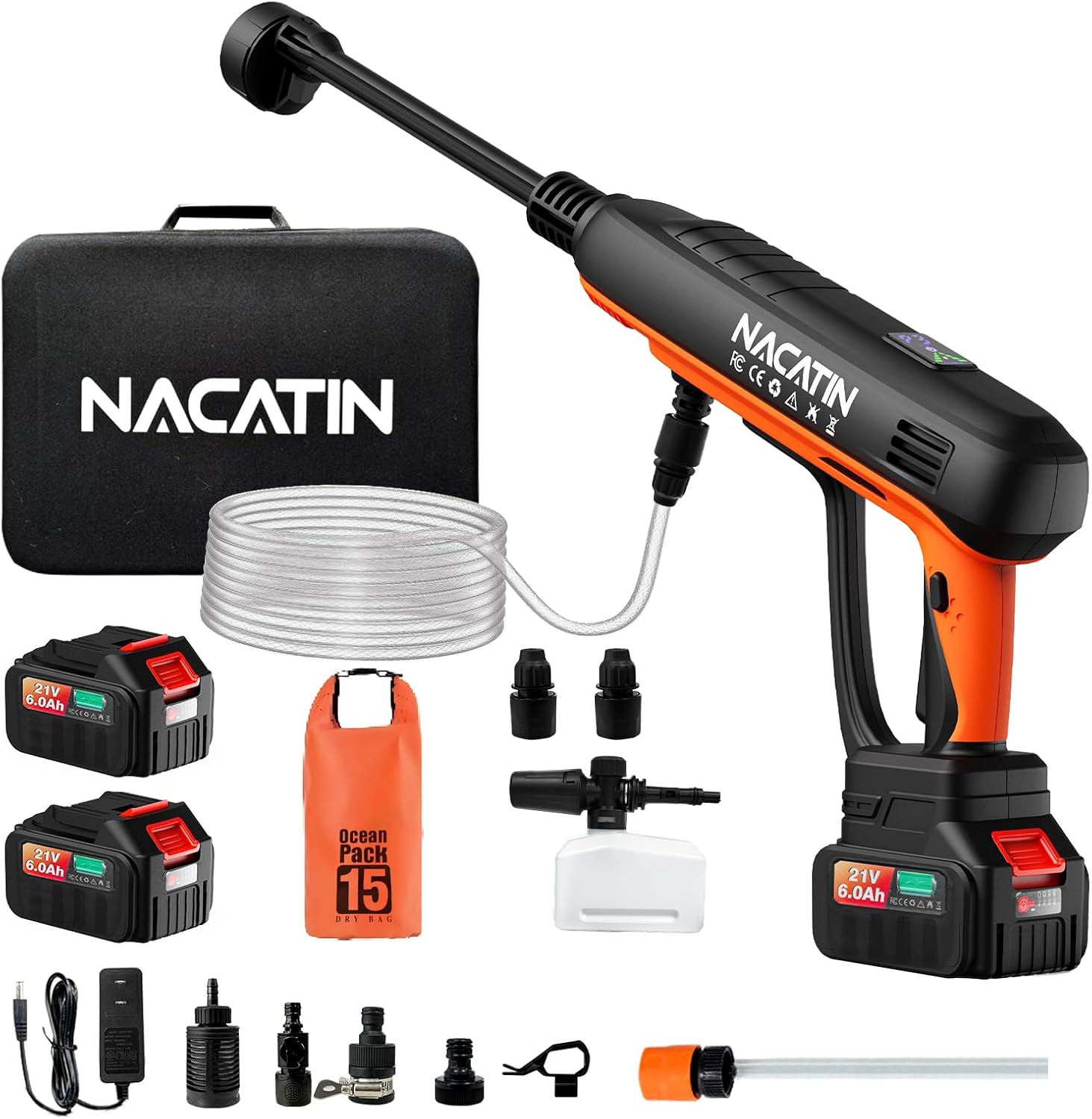 NACATIN car Washer (Yellow/ 2 * 4.0Ah Batteries)