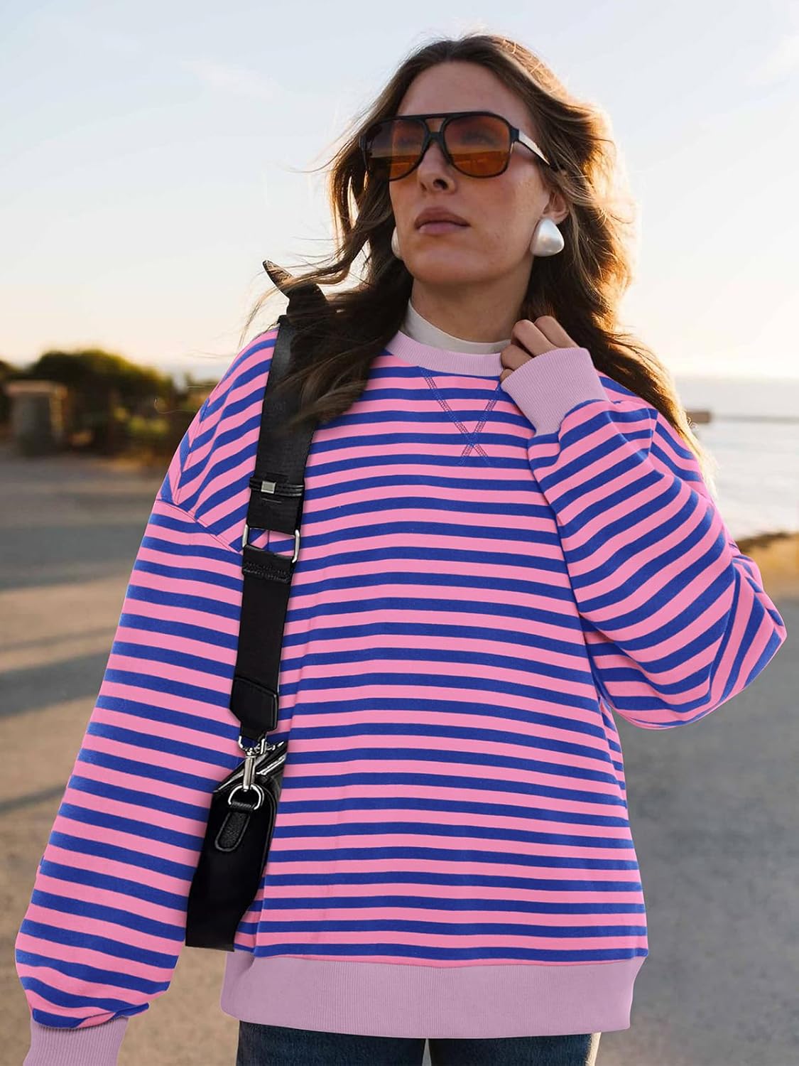 PRETTYGARDEN Womens Striped Oversized Sweatshirt Color Block Crew Neck Long Sleeve Casual Loose Pullover Top Y2K Clothes - Image 6