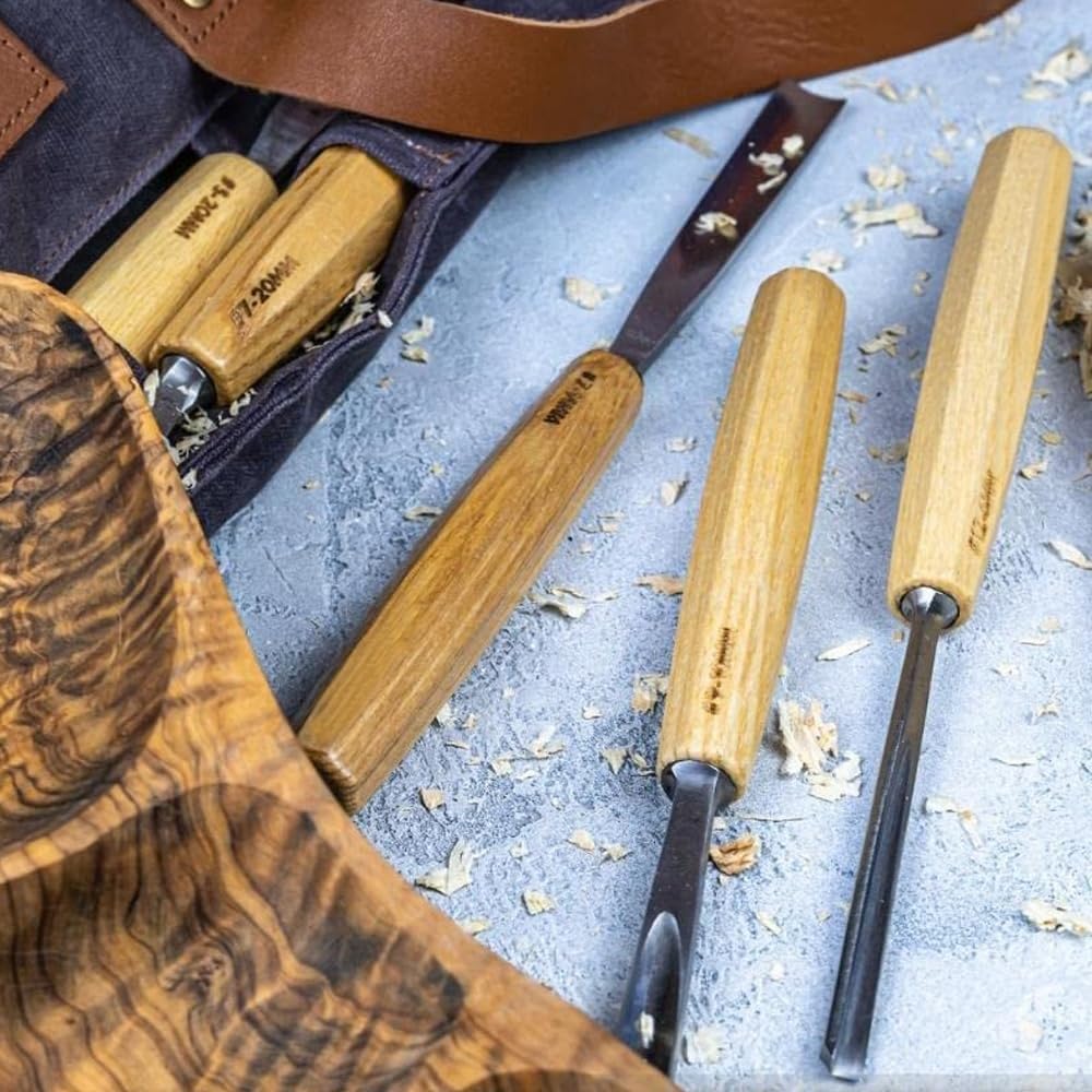 Set di strumenti per intaglio del legno, kit da 12 pezzi con mazzuolo, custodia in tela, scalpelli per principianti e professionisti della lavorazione del legno