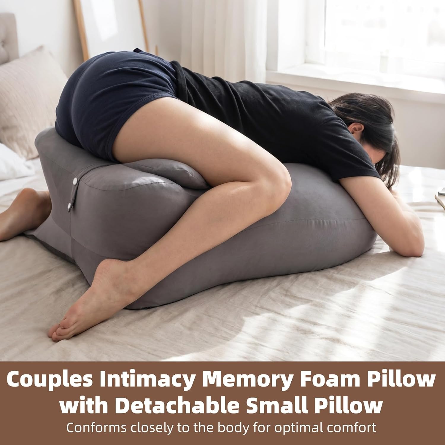 Large Body Pillow, Couples Intimacy Memory Foam Pillow with Detachable Small Pillow,Ergonomic Body Conforming Design for Multi-Position Intimate Comfort with Lumbar and Neck Support