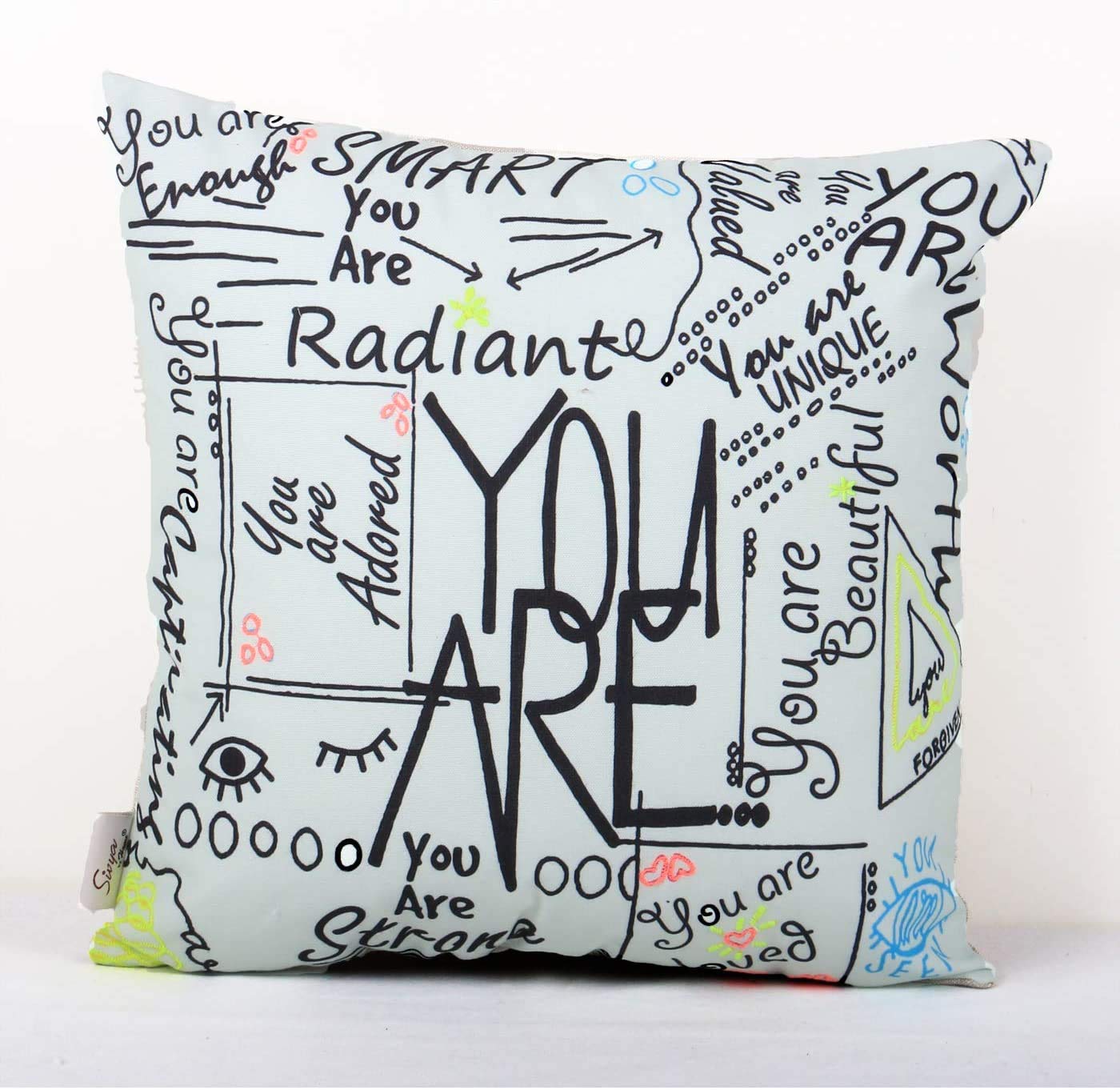 Home-The Best is for You Embroidered and Printed Cushion Cover 16x16 Inch or 40x40 Cm (Pack of 1, Multiy)