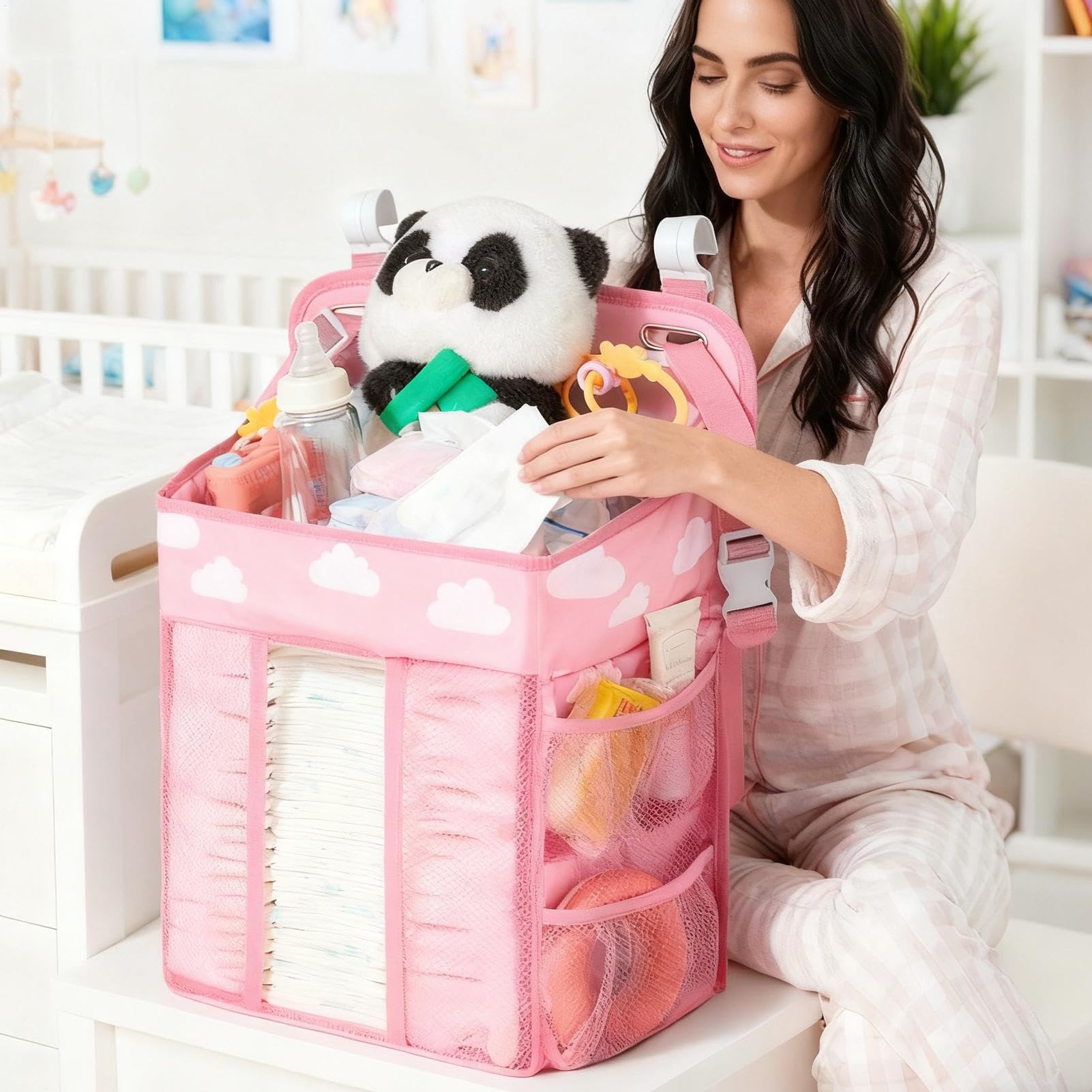 Generisch Windelhalter Mit Aufhänger - Verstellbarer Organizer | Mehrfachtaschen Aufbewahrungshalter Für Windeln Babybett Wickeltisch Laufstall Wandmontage Wasserfest, 35x25cm, 1 Stück