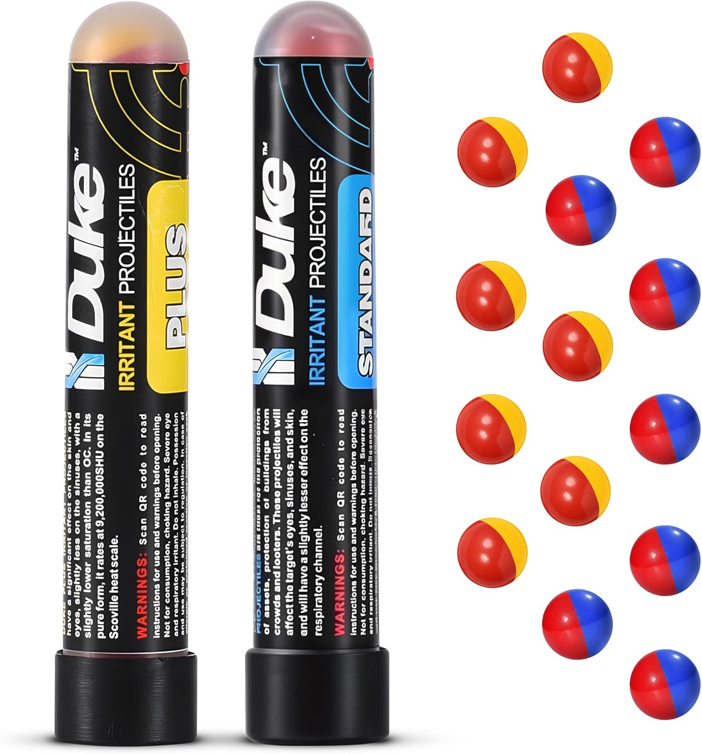 Duke Standard & Plus Non-Lethal 68 Caliber Pepper Spray Balls - Pepper Spray Self Defense Projectiles, 68 Cal Ammo, Non-Lethal Self Defense Balls -1% PAVA + 1% CS & 5% PAVA - 7 Count Tube