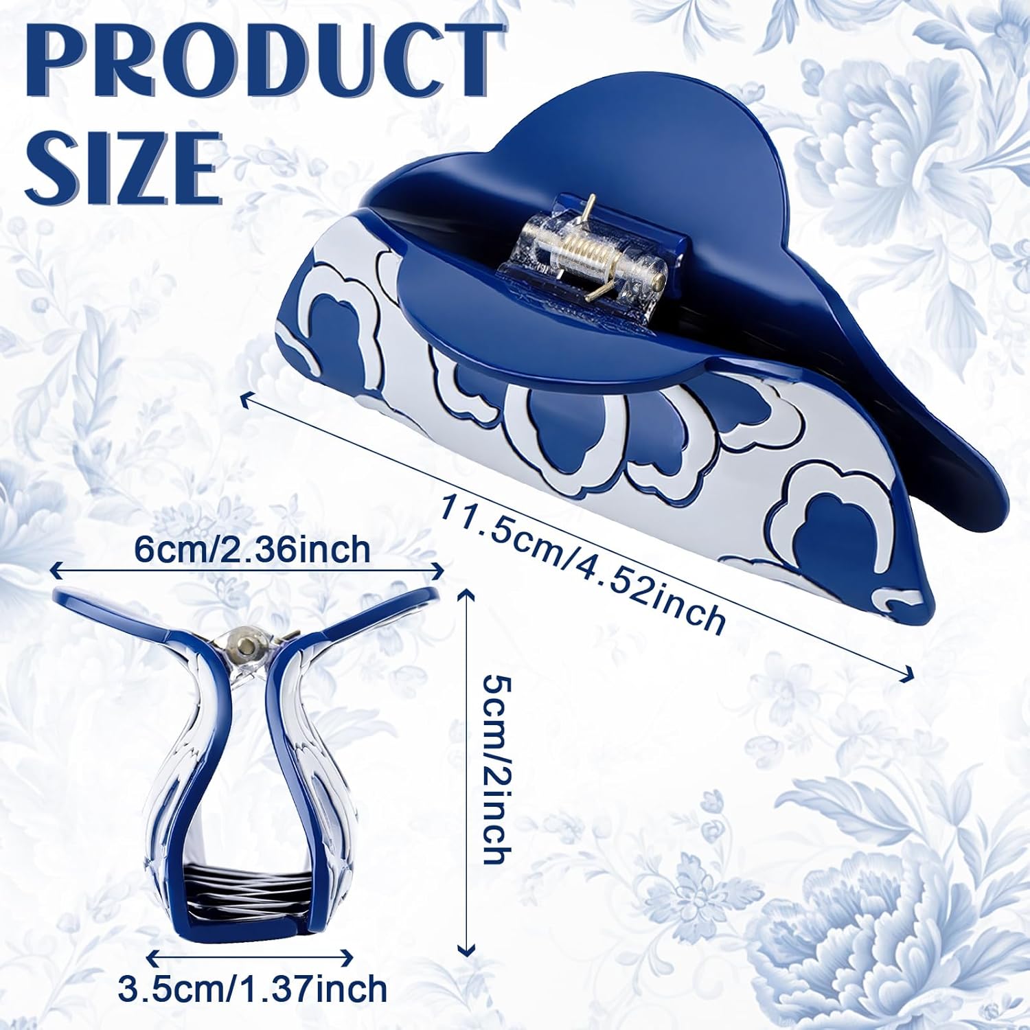 TOCESS Chinoiserie Porcelain Claw Clip: Blue & White Hibiscus Hair Clip for Women & Girls with Thick or Thin Hair – Unique & Sustainable Hair Claw for Daily Use - Image 3