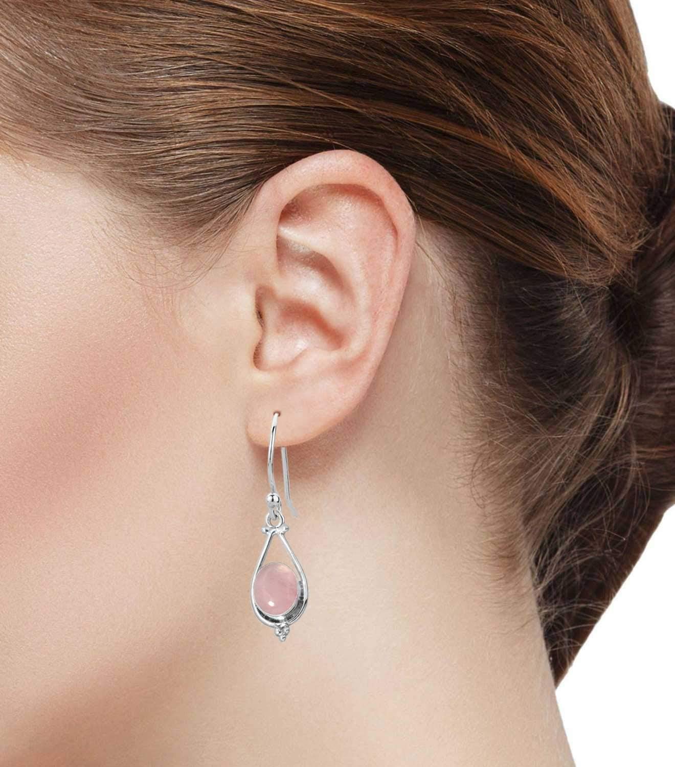 Genuine 925 Sterling Silver Handmade Jewelry Oval Agate, Crystal, Lapis, Amber Natural Gemstone Boho Drop Dangle Earring For Women