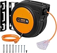 Vista 19 de VEVOR Carrete de cable de extensión retráctil, 65 pies, cable de alimentación resistente 12AWG/3C SJTOW, con toma triple iluminada, interruptor