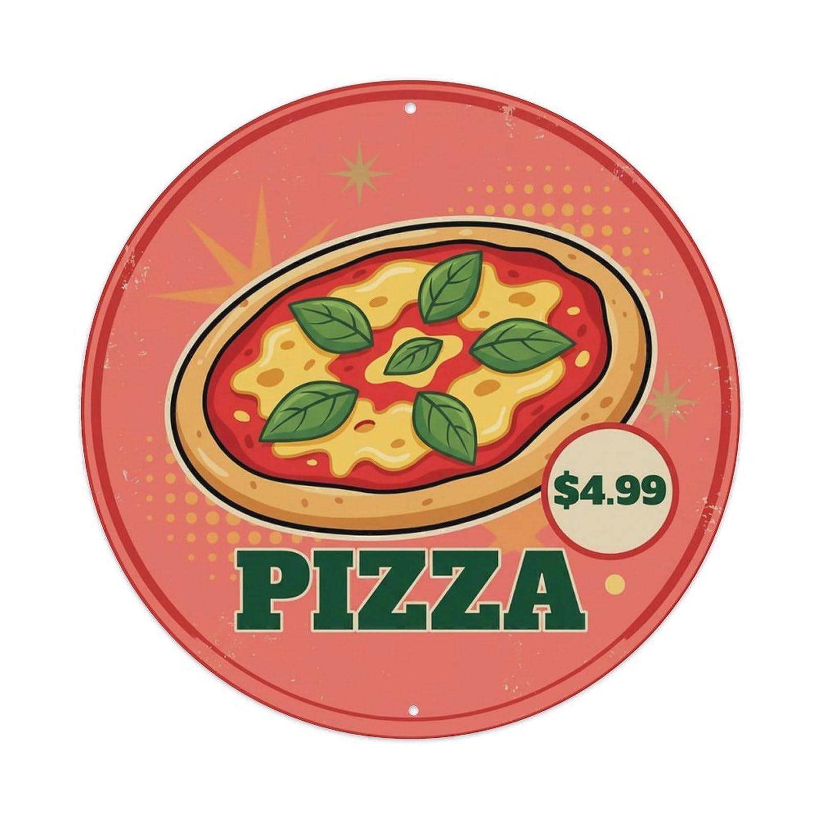 Vintage Pizza Slice Italian Traditional Cuisine Basil Metal Tin Sign